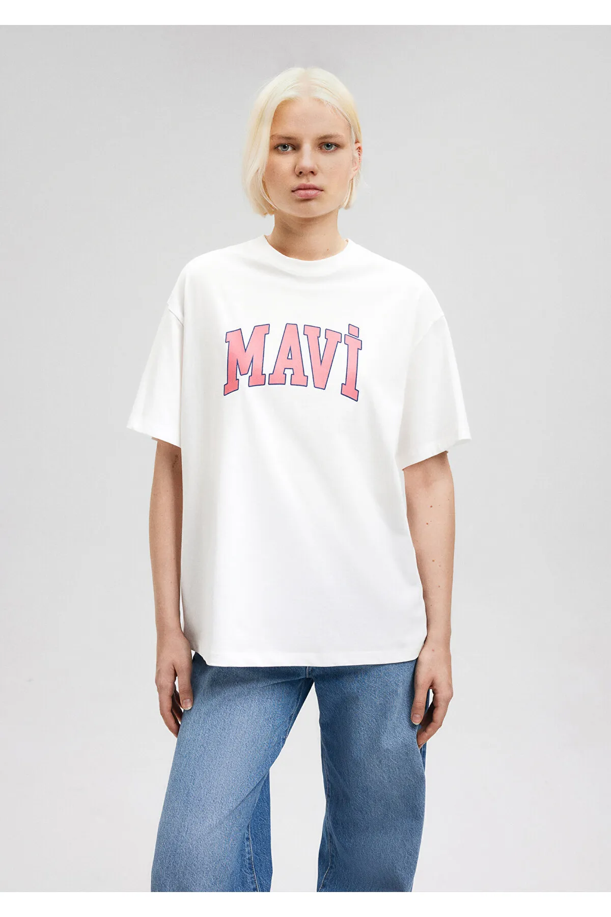 Mavi  Weißes T-Shirt mit Logo-Print, Übergröße/weiter Schnitt 1600843-80194