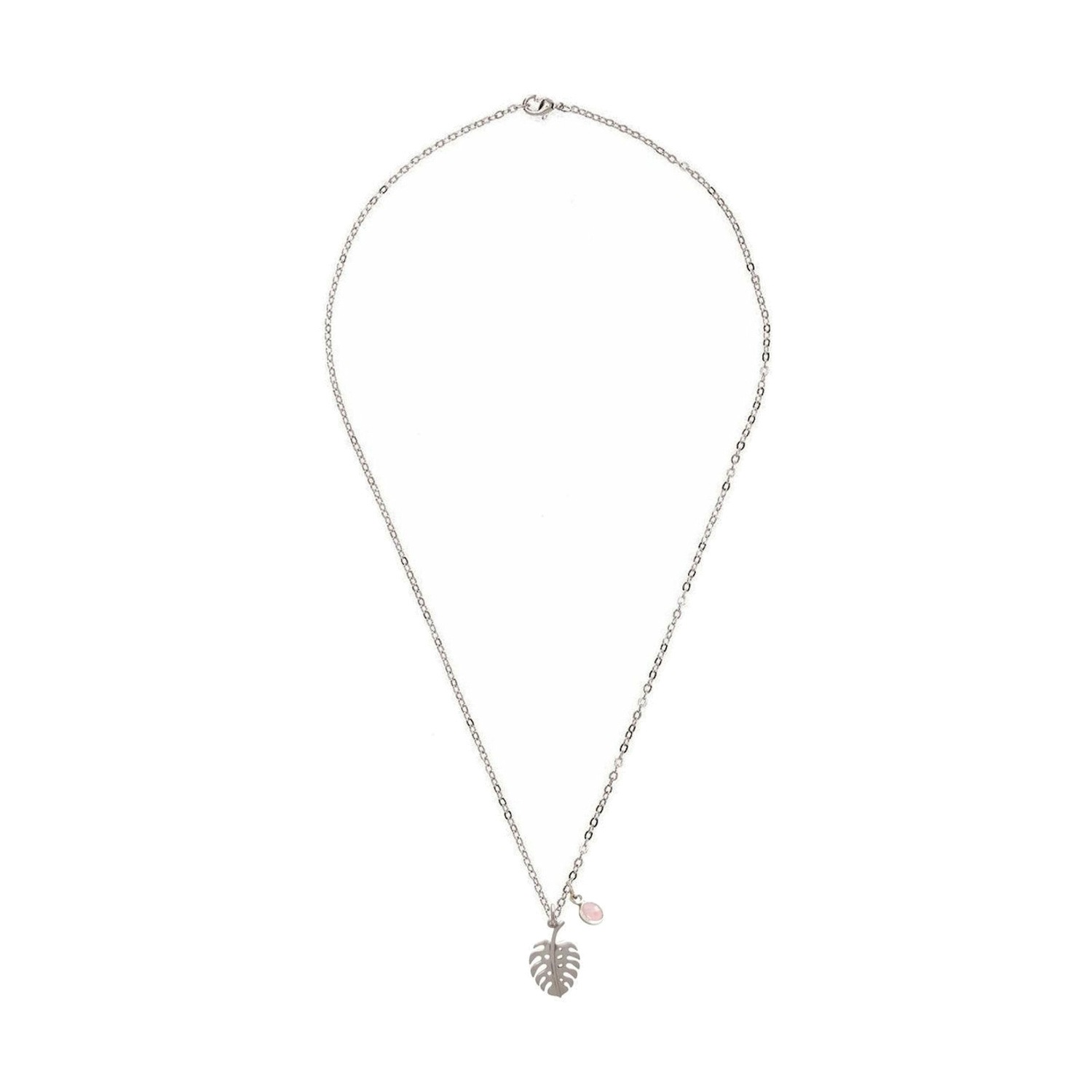 Kette mit Anhänger 'Tropisches Blatt ROSENQUARZ'