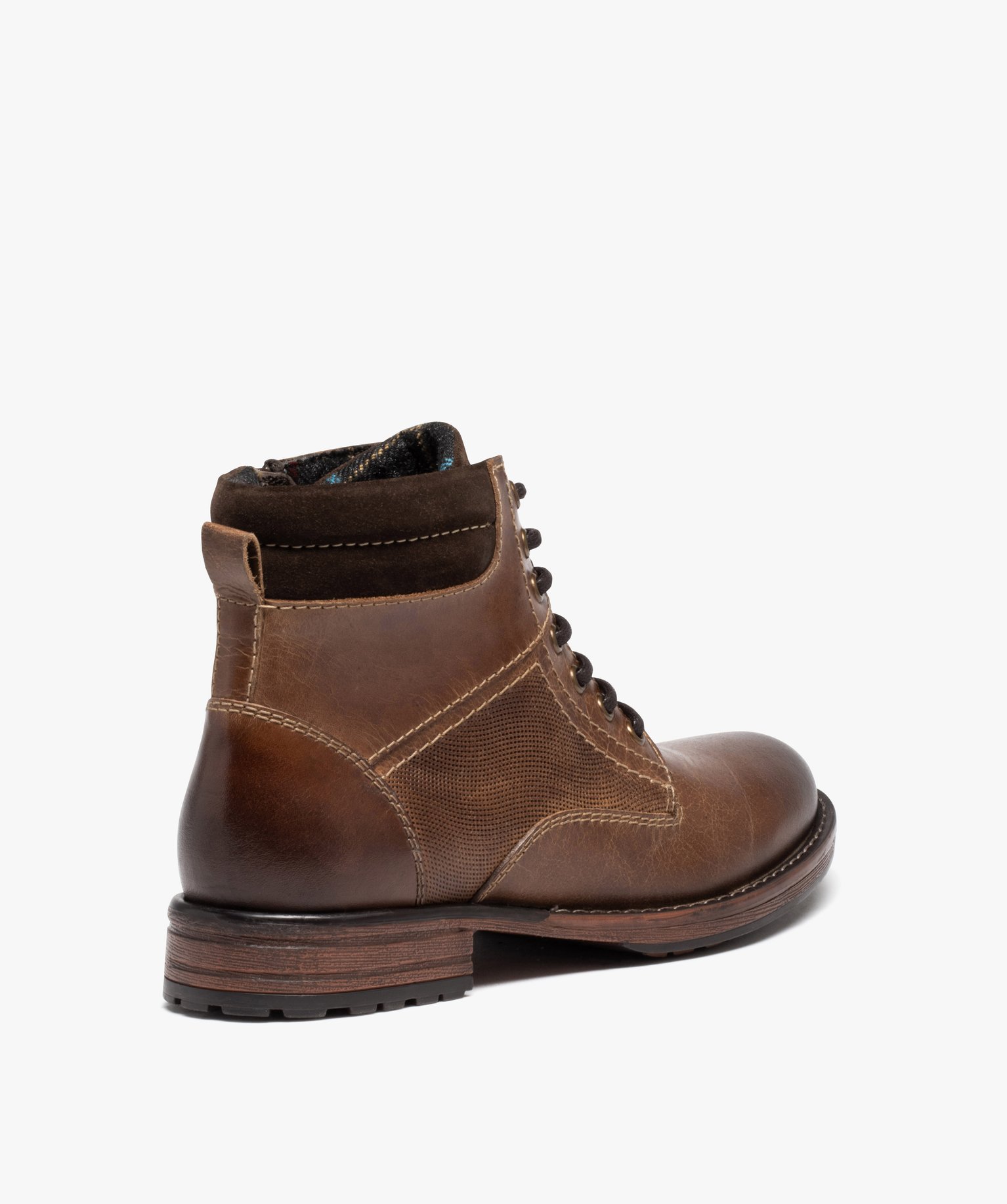 Boots homme en cuir grainé uni avec intérieur doublé marron | GEMO