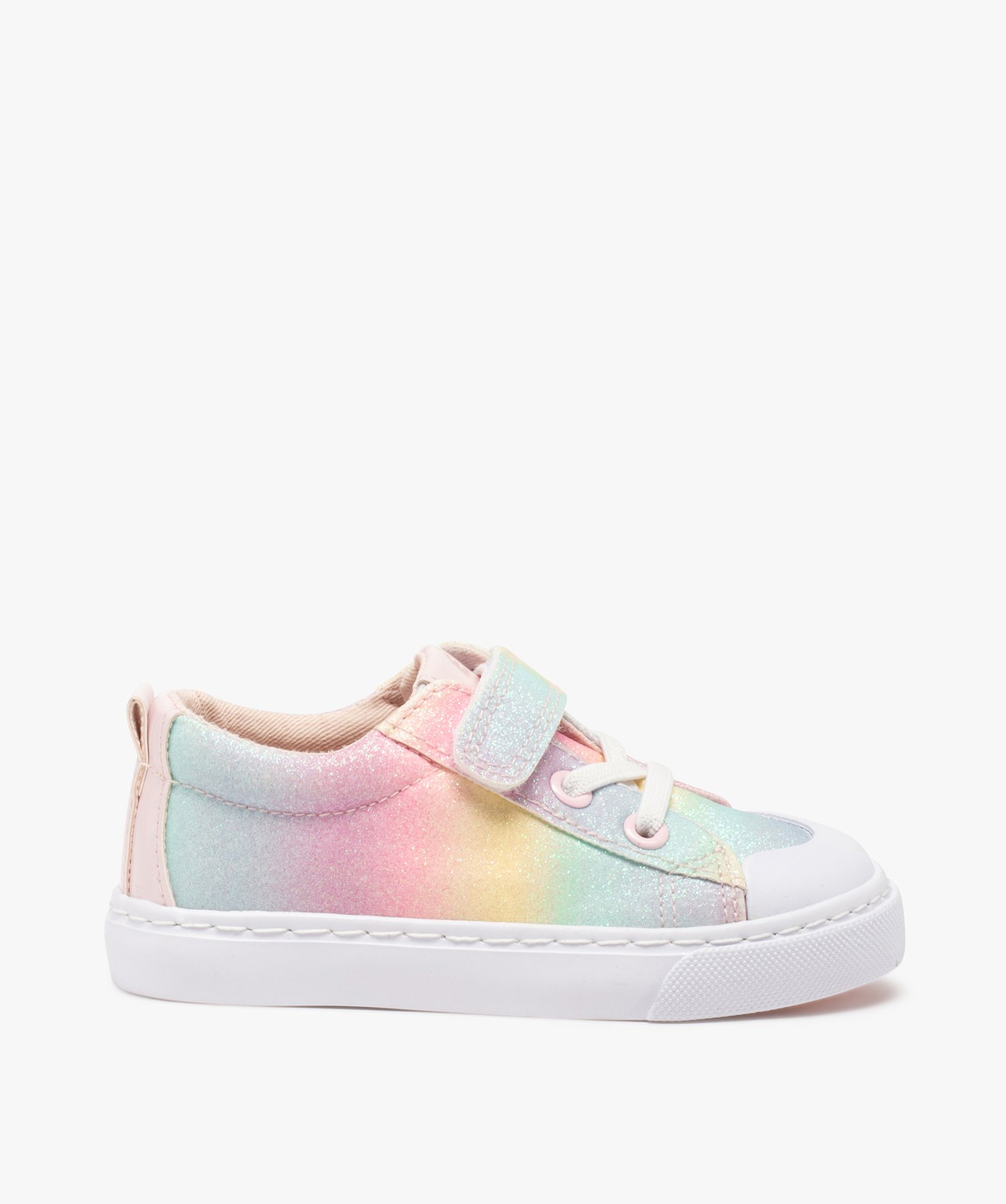 Baskets fille en toile pailletée à lacets élastiques et s... multicolore | GEMO