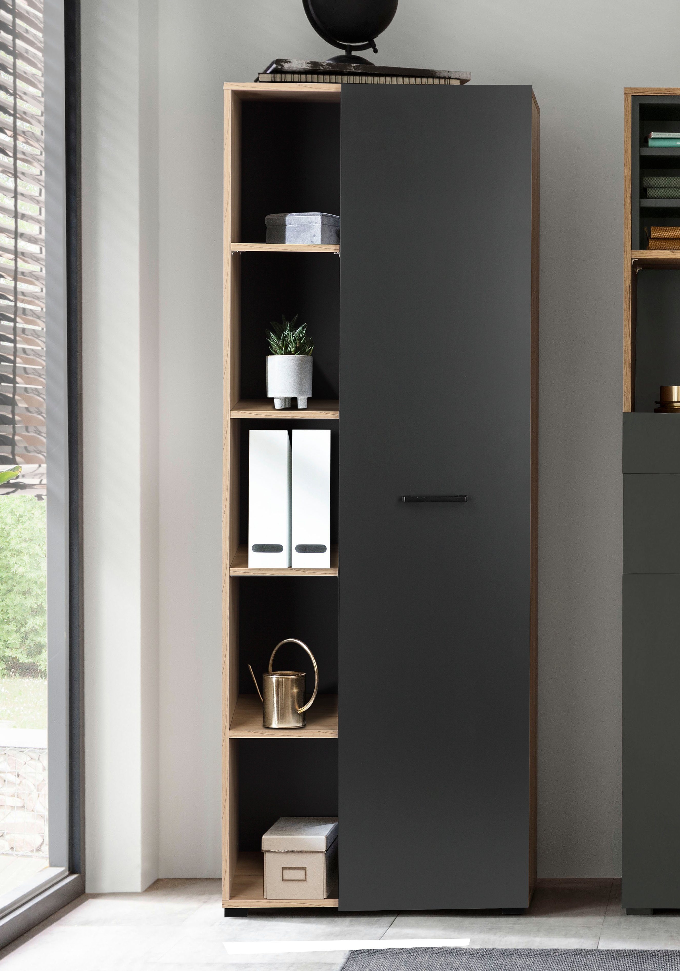 Places of Style Aktenschrank Moid, moderner Mehrzweckschrank, Maße: 64,5x41,5x175 cm, 5 Fächer mit viel Stauraum