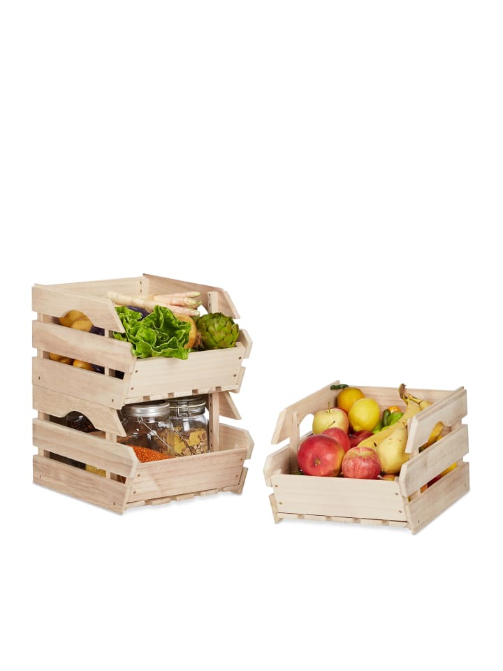 relaxdays Stappelkisten in Natur - (B)27,5 x (H)20 x (T)38 cm günstig kaufen onesize
