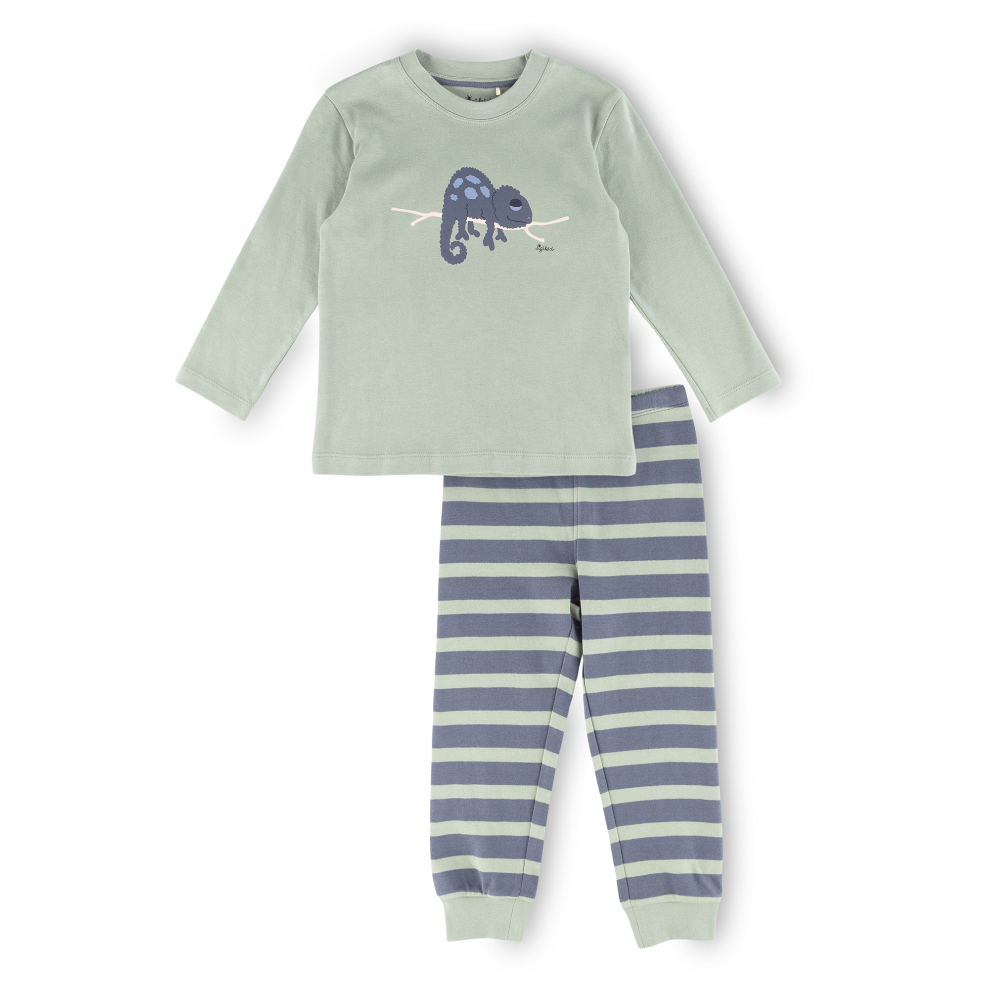 Langer Kinder Schlafanzug Chamäleon, grün-blau