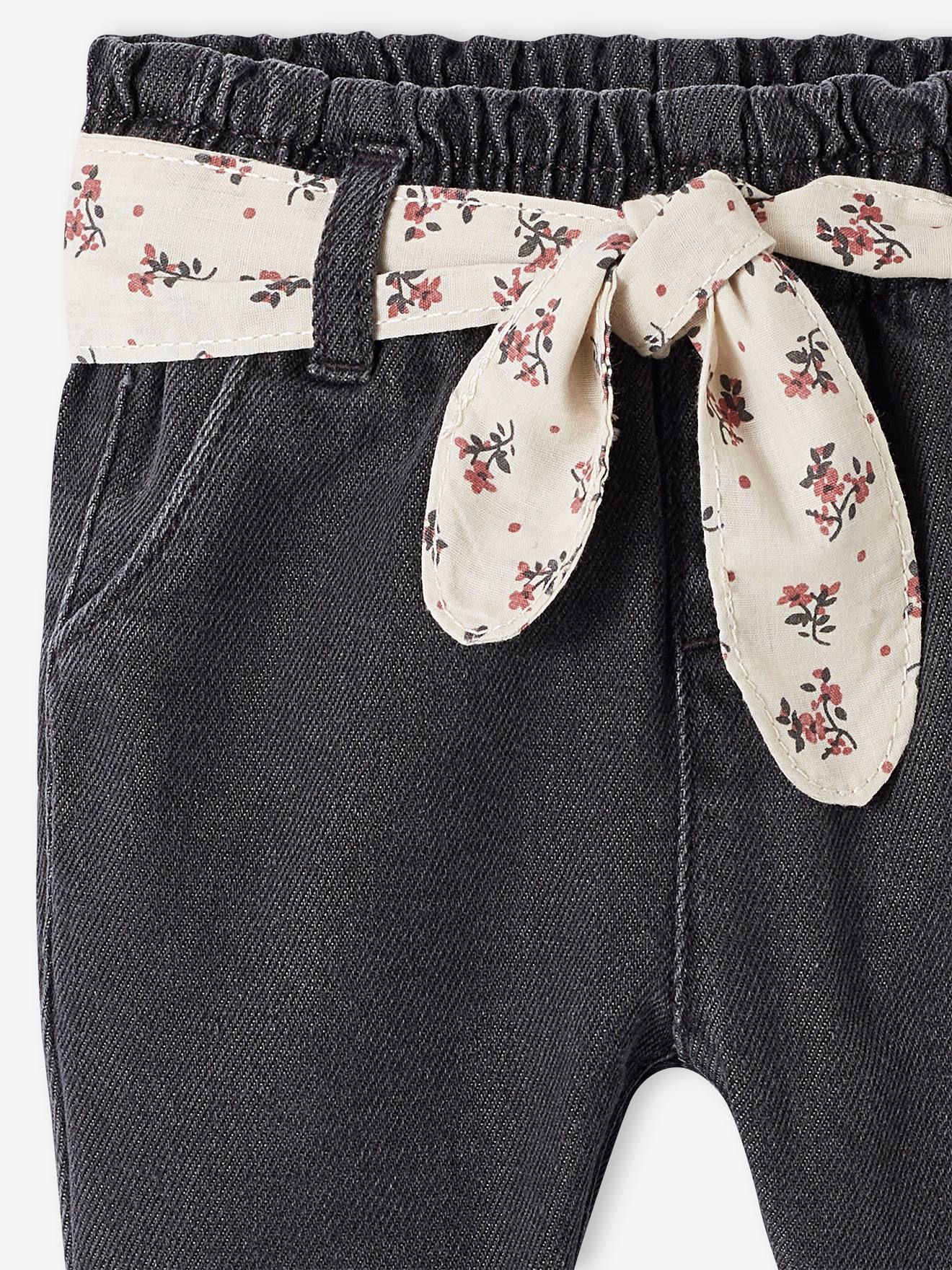 Vertbaudet Mädchen Baby Jeans mit Stoffgürtel - grauer denim