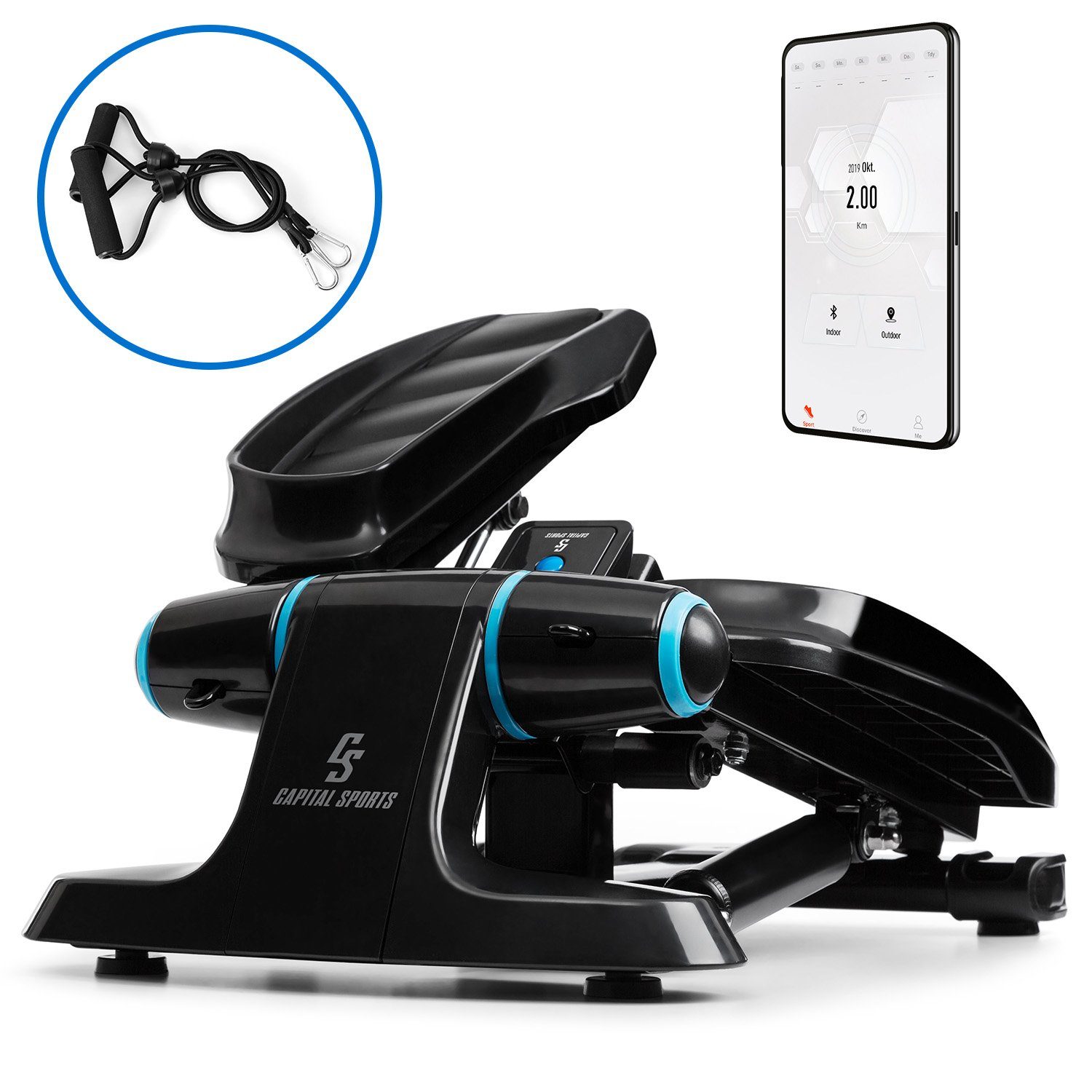 Capital Sports Stepper Galaxy Step Ministepper Premium-Trittflächen LCD-Display App blau, mit der App verbindbar