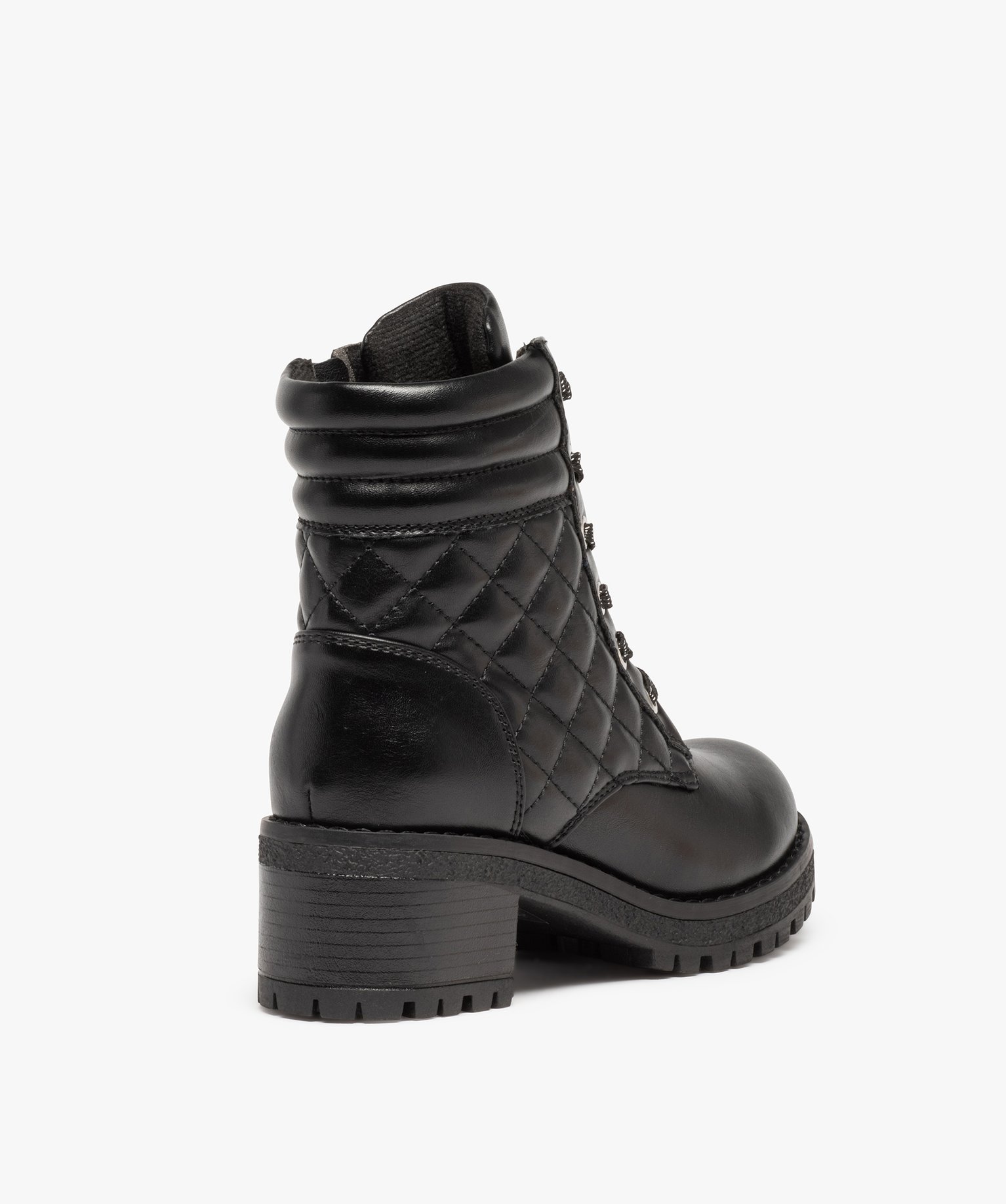 Boots fille à lacets dessus matelassé uni et semelle crantée noir | GEMO