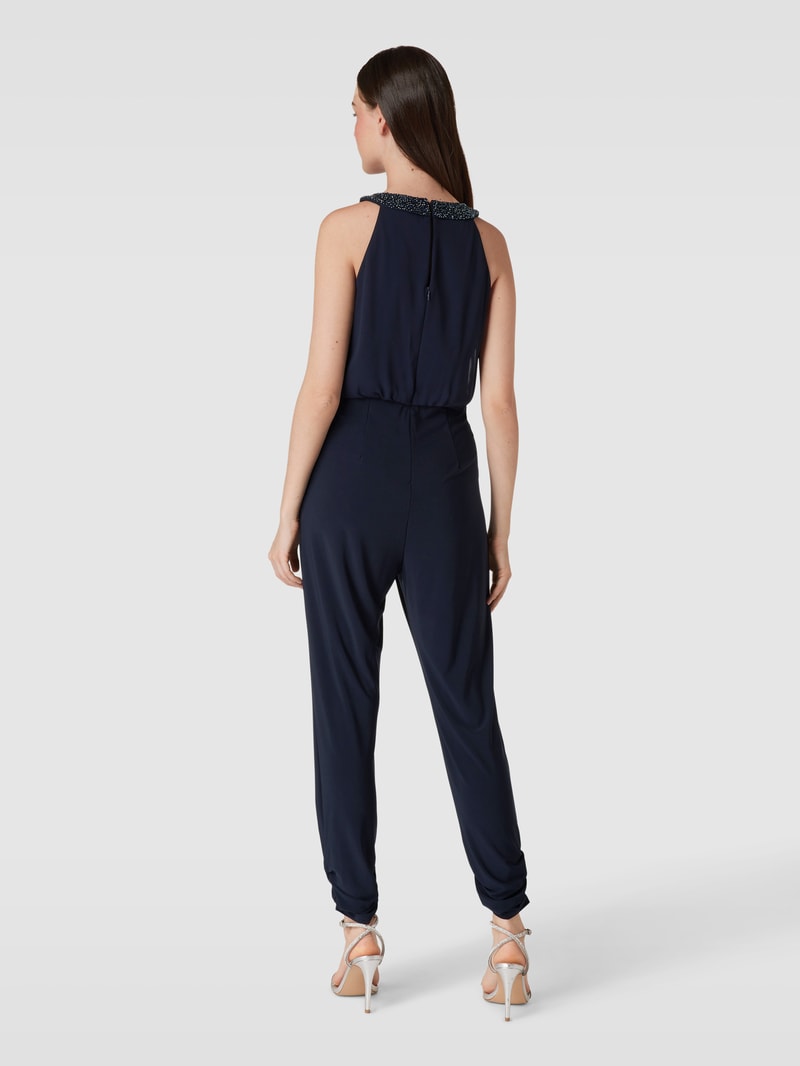 Jumpsuit mit Neckholder in marineblau meliert