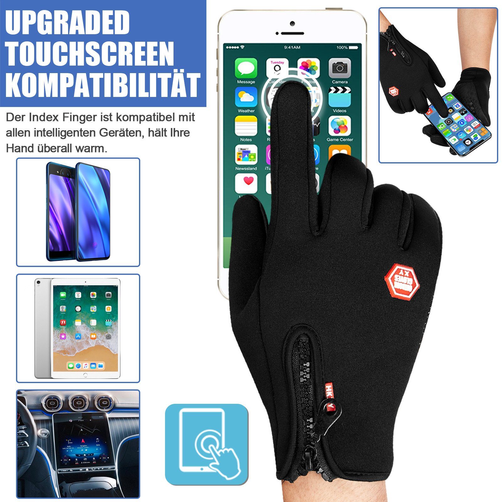 BTTO Fleecehandschuhe Fleece Handschuhe Herren Damen Winter, Touchscreen Winterhandschuhe Fleece Warm Winddicht Anti-Rutsch Thermo Laufhandschuhe
