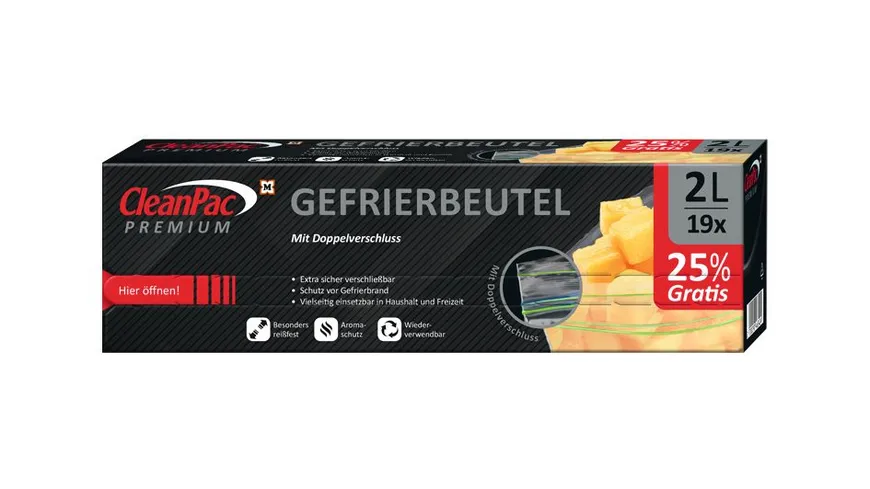 CleanPac Gefrierbeutel mit Doppelverschluss 2 Liter