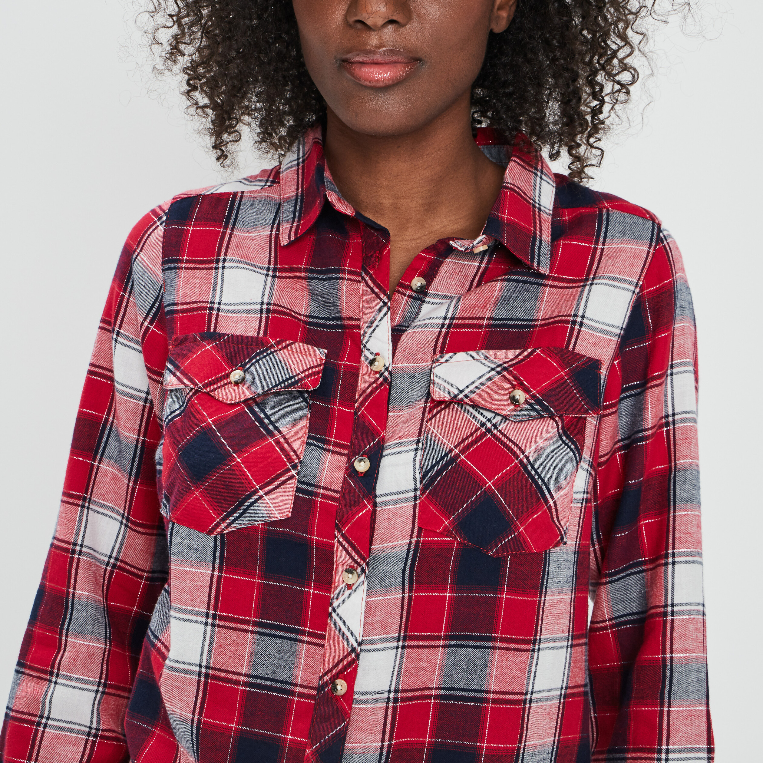 Chemise manches longues poches à rabat rouge femme | La Halle