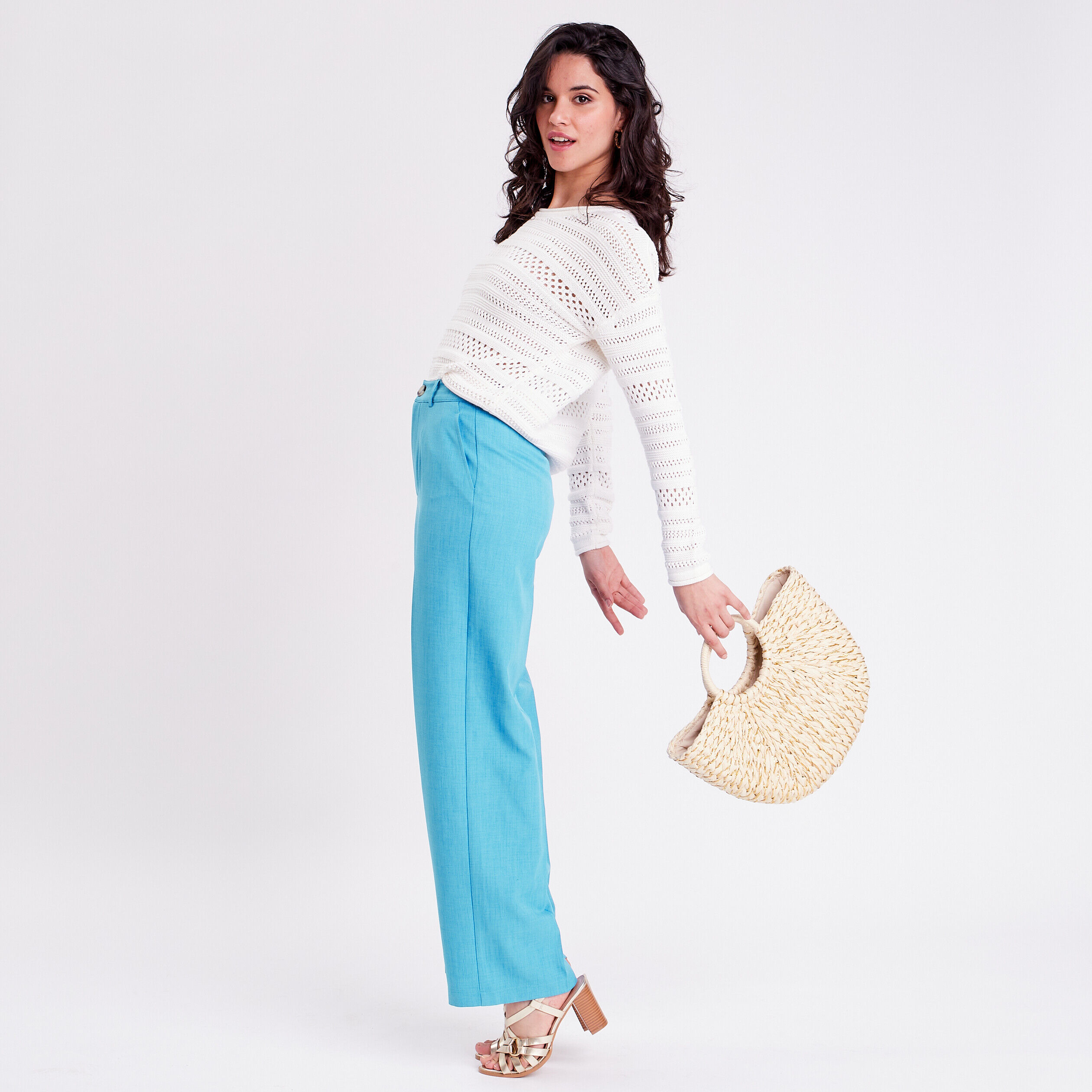 Pantalon city large bleu femme | Cache Cache