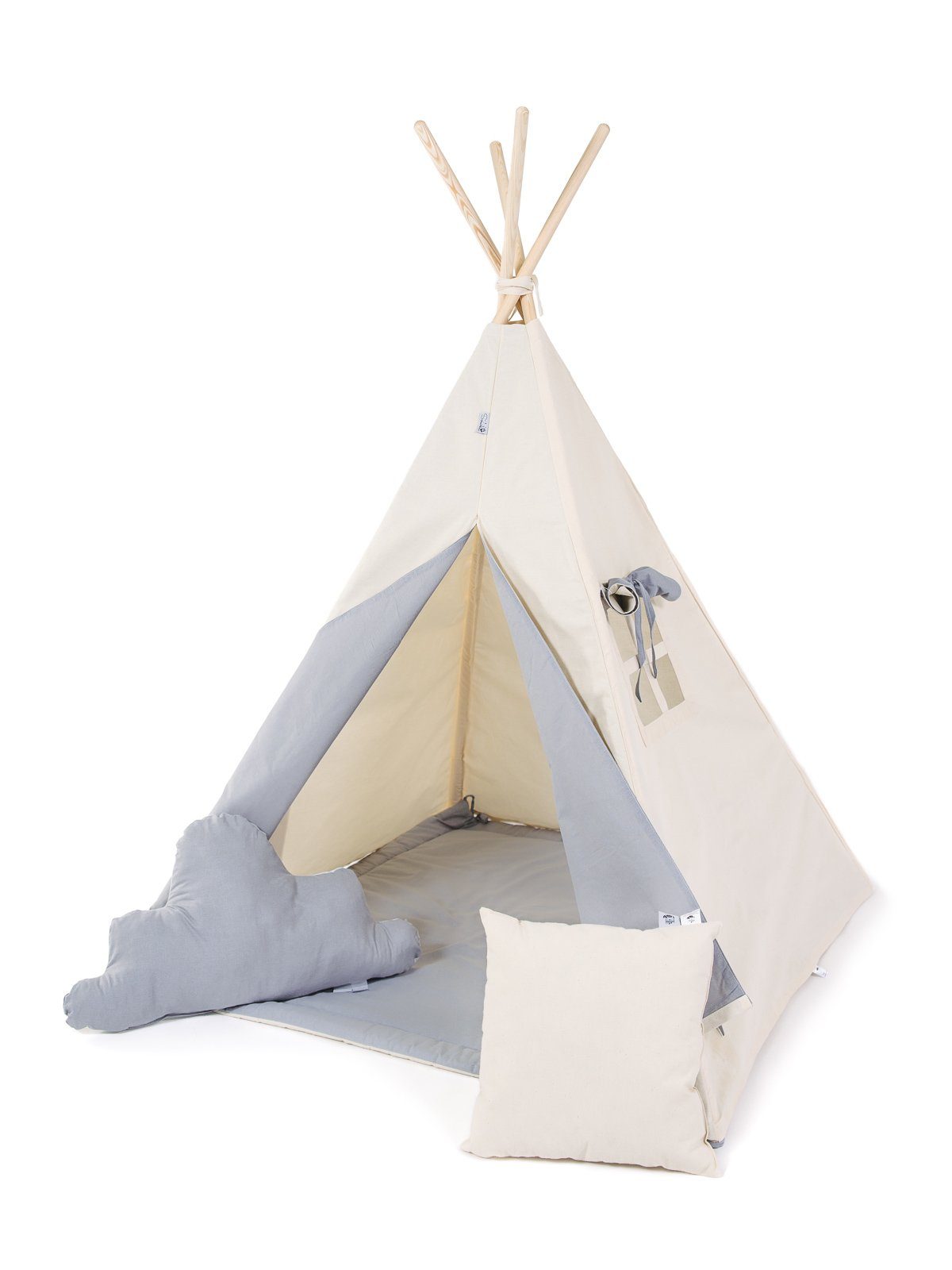 Rainbow Kids Tipi-Zelt Grauer Wolf, Personen: 2 (mit kleinem Zubehör, 4 tlg., mit 2 Kissen und Matte)