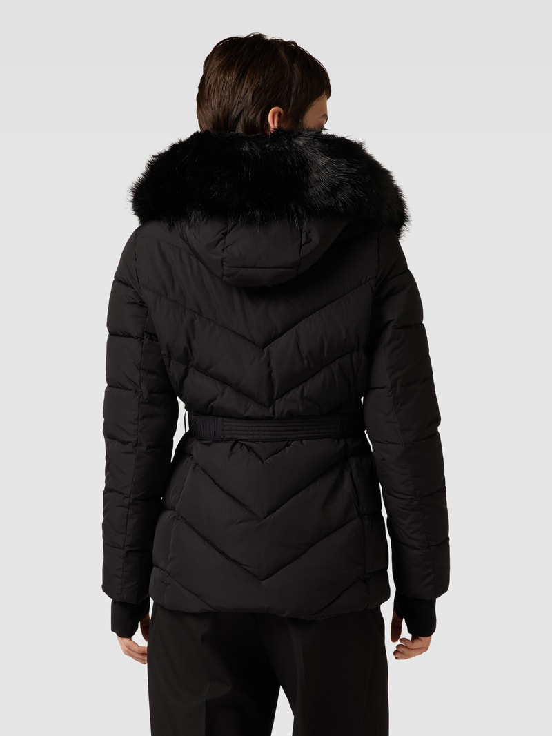 Steppjacke mit Kunstfellbesatz in schwarz