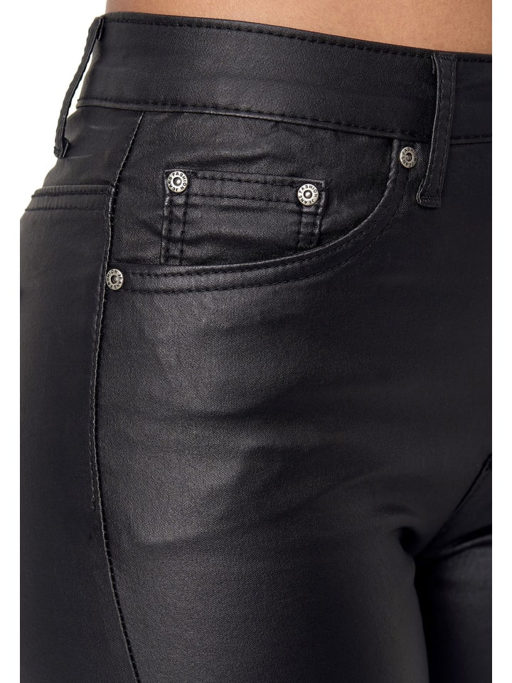Newplay Lederoptik Hose Skinny Jeans Gefüttert High Waist in Schwarz günstig kaufen
