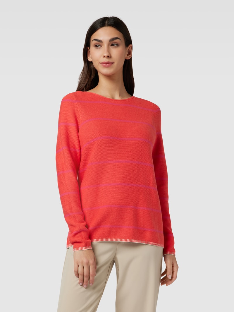 Strickpullover mit Streifenmuster in dunkel orange meliert