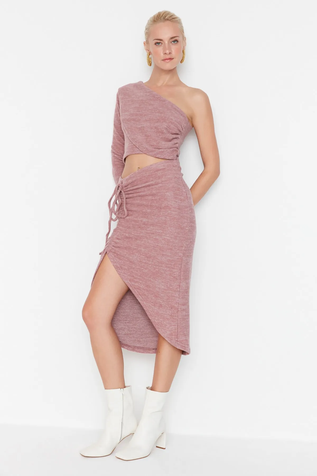 Trendyol Collection  Weiches Strickoberteil und -unterteil-Set „Dried Rose“ TWOAW23AU00109