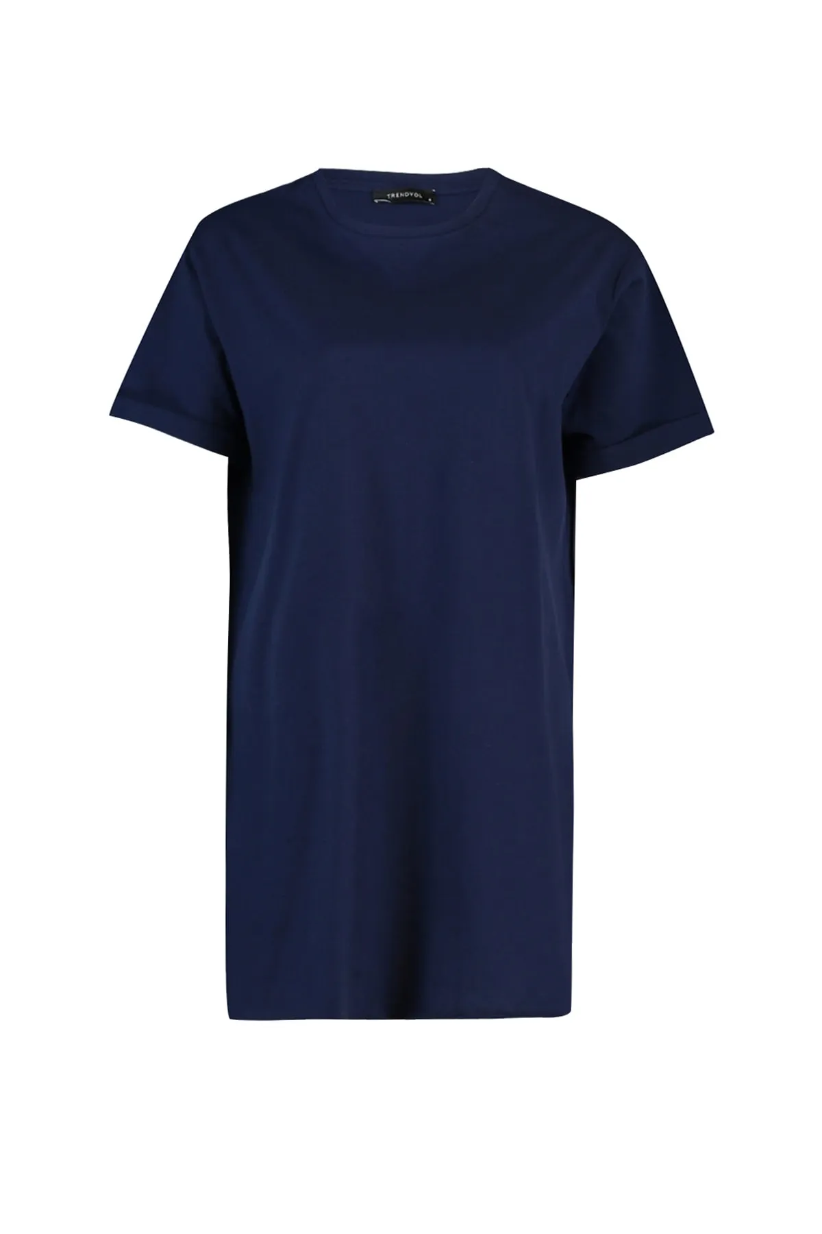 Trendyol Modest  Marineblau-weißes Basic-Strick-T-Shirt mit Schlitz und detailliertem Rundhalsausschnitt im 2er-Pack TCTSS21UK0009