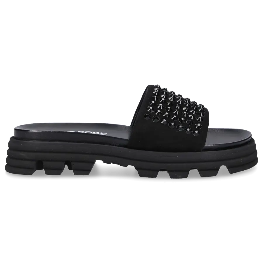 305 SOBE - Pantoletten STACY Veloursleder - schwarz