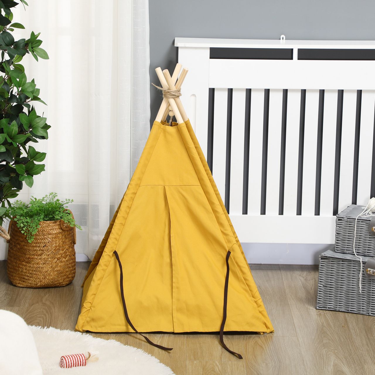 PawHut Katzenhöhle, Katzenzelt, Tierbett im Tipi-Design, Katzenhaus, Gelb