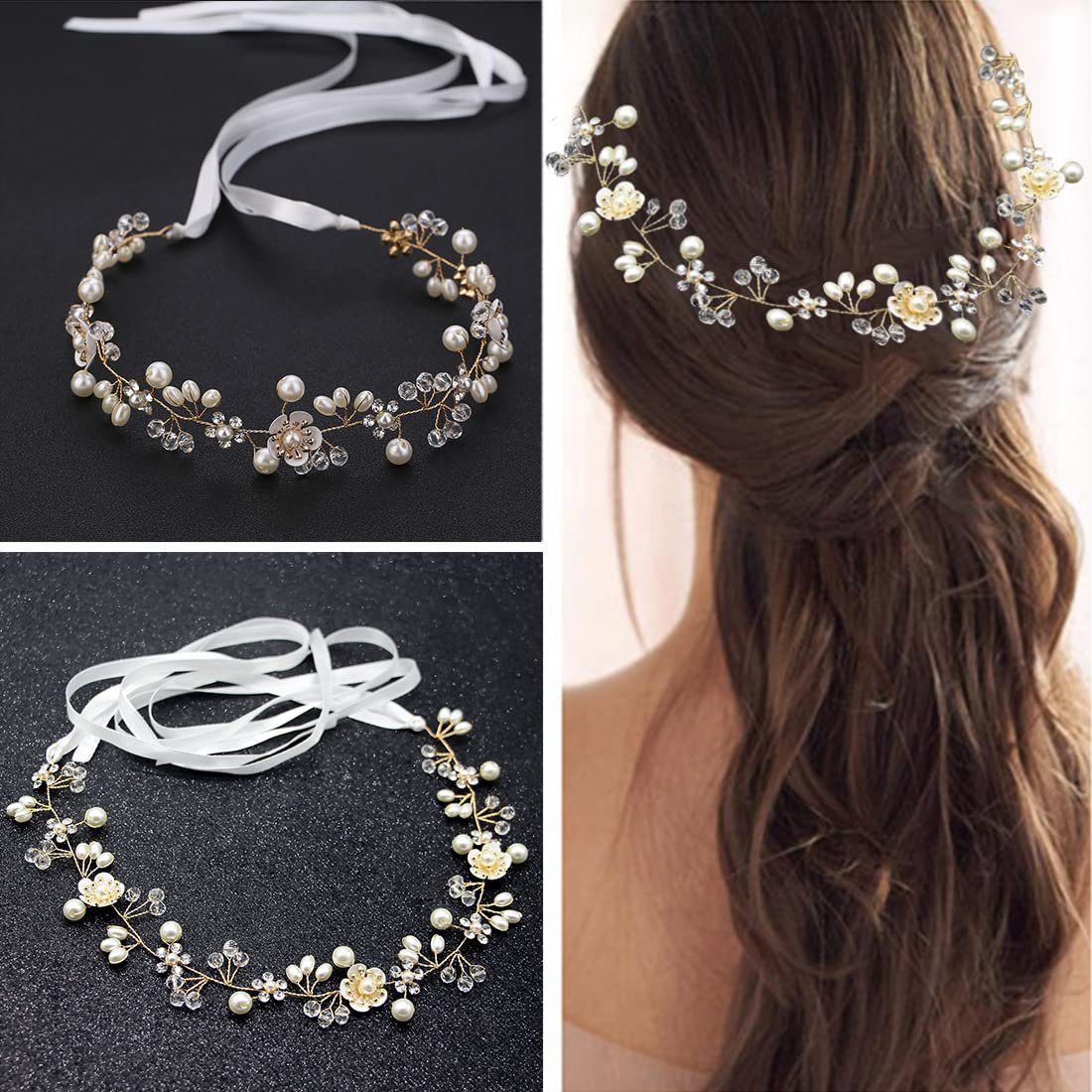 COUNJOYING Haarband Braut Haarband Silber Kristall Braut Hochzeit Accessoires Party Gold, 1-tlg.