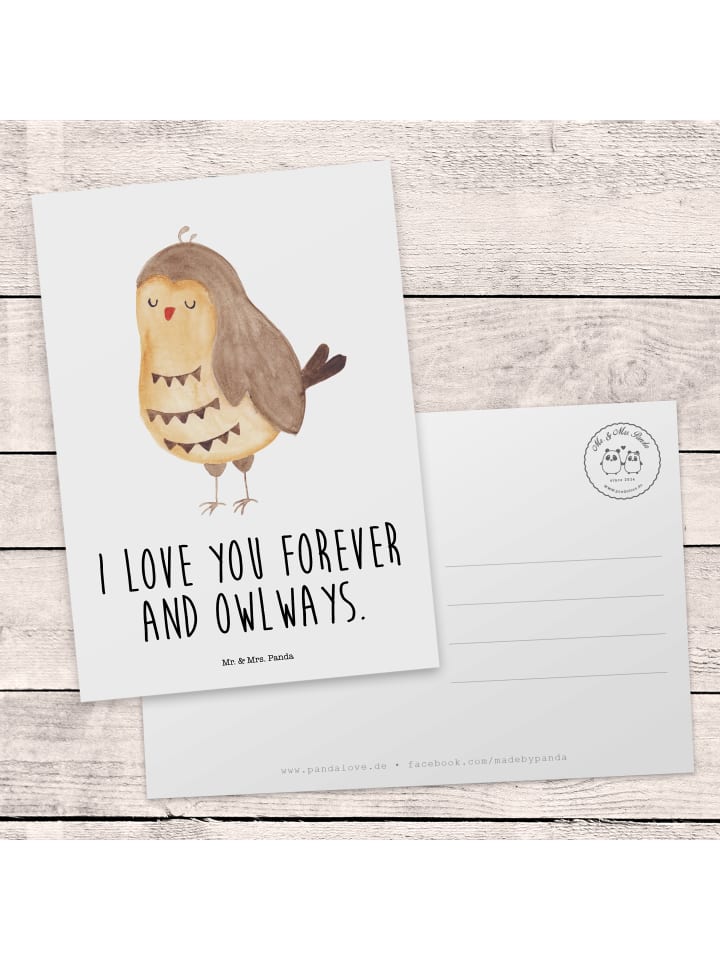 Mr. & Mrs. Panda Postkarte Eule Zufrieden mit Spruch in Weiß günstig kaufen onesize