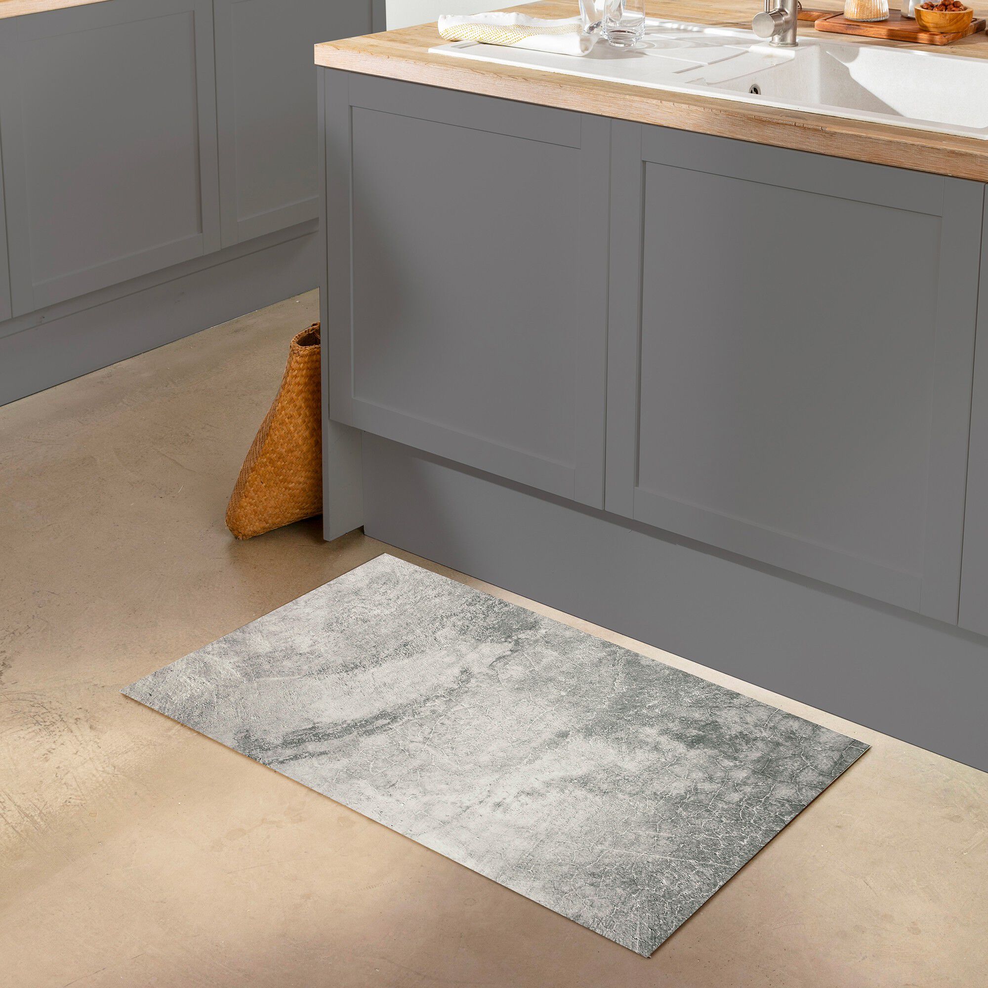 Tapis vinyle effet béton ciré