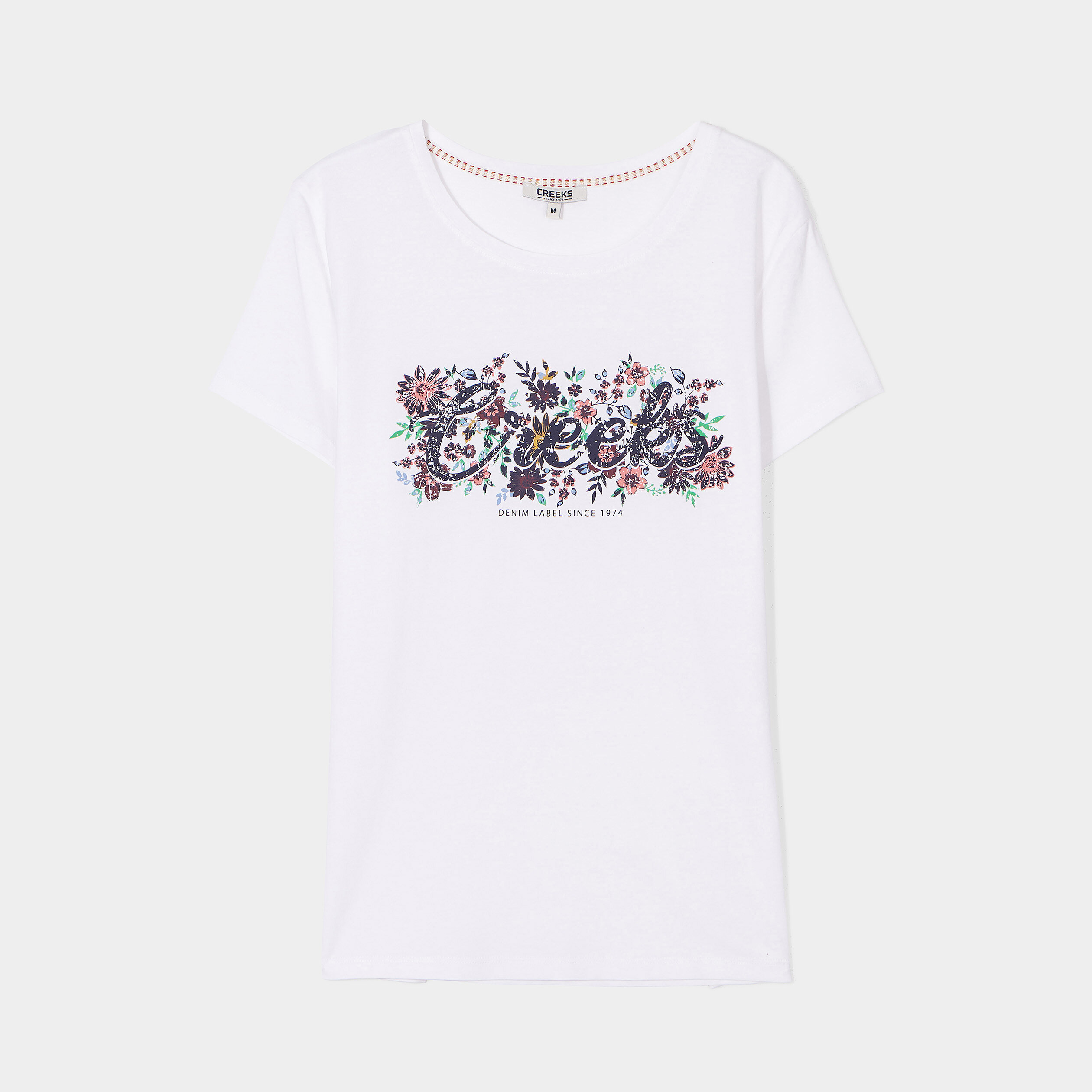 T-shirt ajusté col rond coton Creeks blanc femme | La Halle