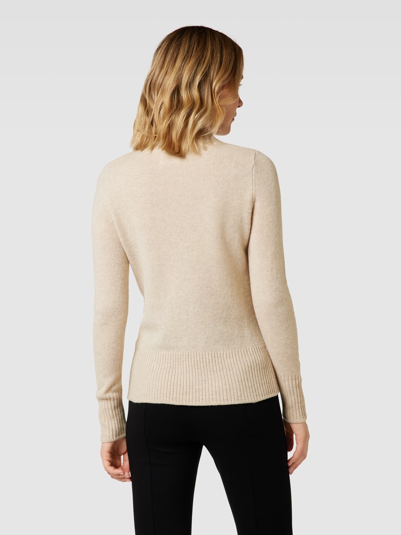 Strickpullover aus Wolle mit Stehkragen in beige meliert