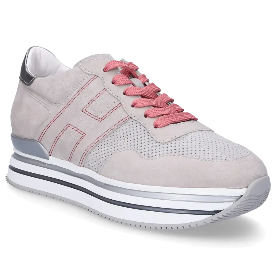 Hogan - Sneaker low H483 Veloursleder Logo silber - grau