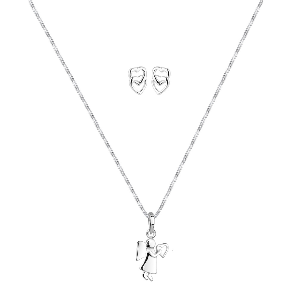 Elli Elli Ensemble de Bijoux Femme Pendentif Ange au Coeur Ludique en Argent Sterling  Bijoux