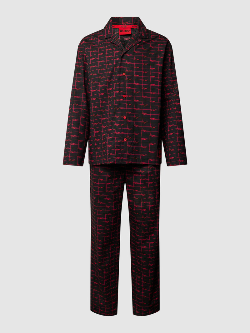 Pyjama mit Allover-Label-Details Modell 'Hero' in schwarz