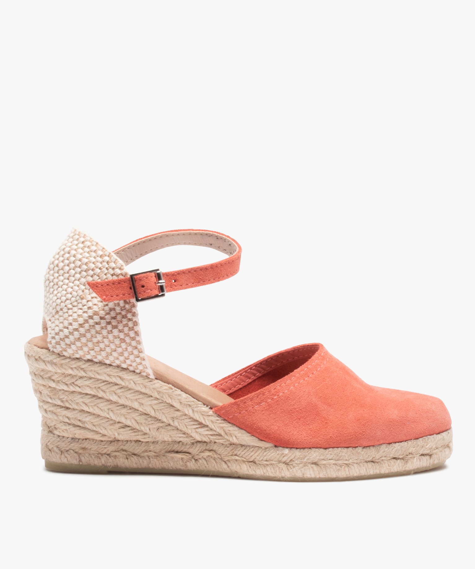 Sandales femme compensées dessus cuir uni orange | GEMO