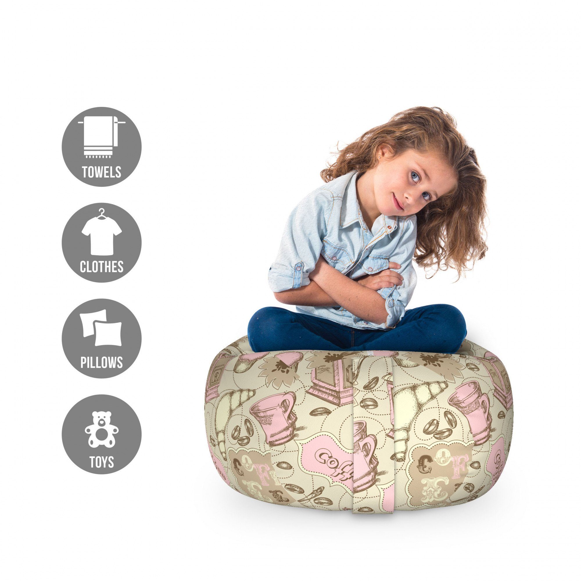 Abakuhaus Spielzeugtruhe Gefüllter Tier Organizer Waschbare Tasche für Kinder, Abstrakt Teekannen Cups Cakes