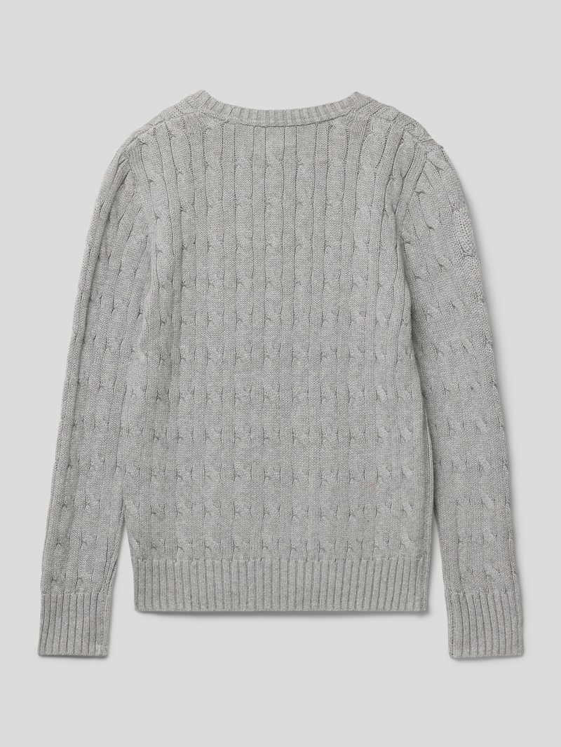 Strickpullover mit Zopfmuster in hellgrau