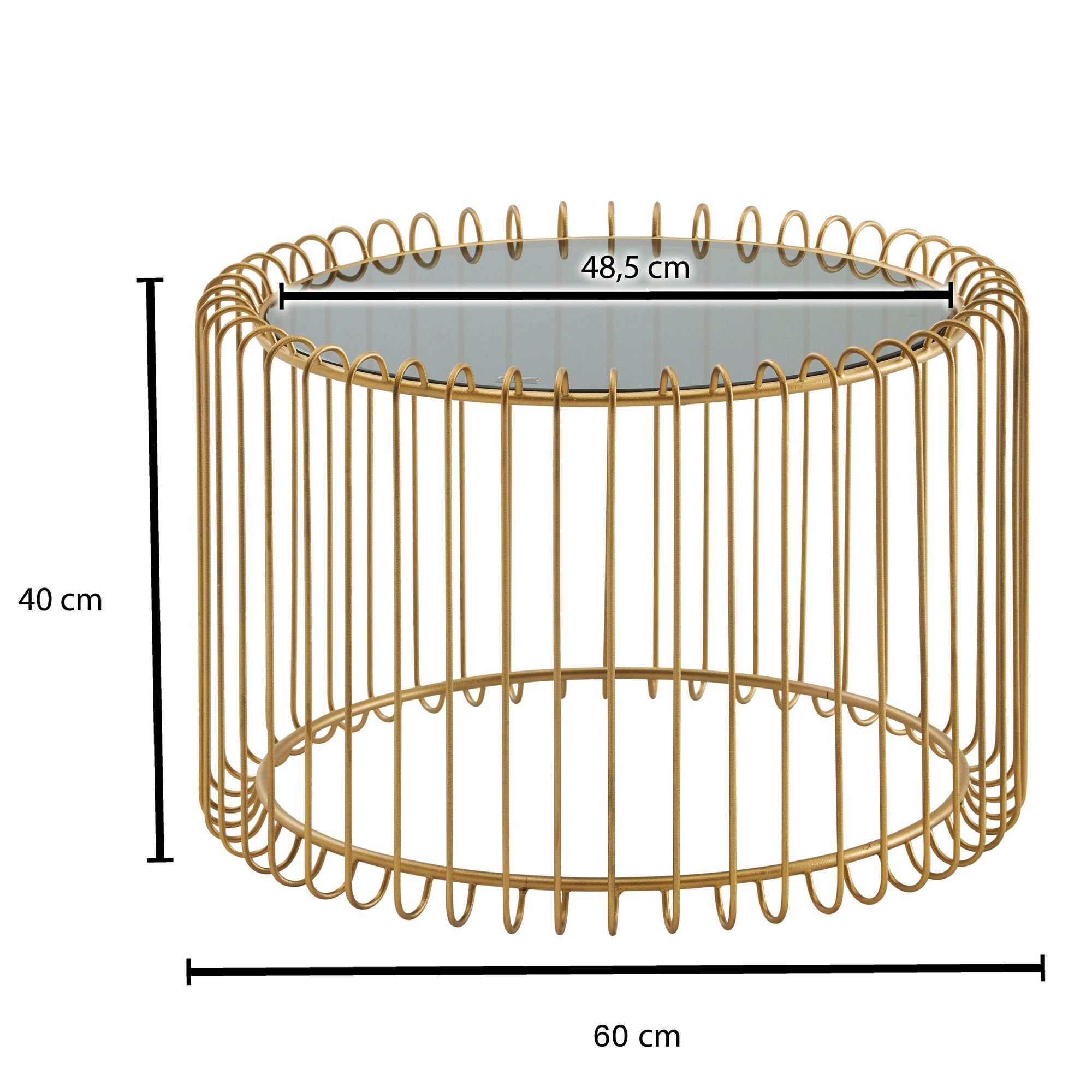 FINEBUY Couchtisch FB41451 (60x60x40 cm Gold, Sofatisch Metall Glas Rund), Wohnzimmertisch Korbtisch, Tisch Wohnzimmer