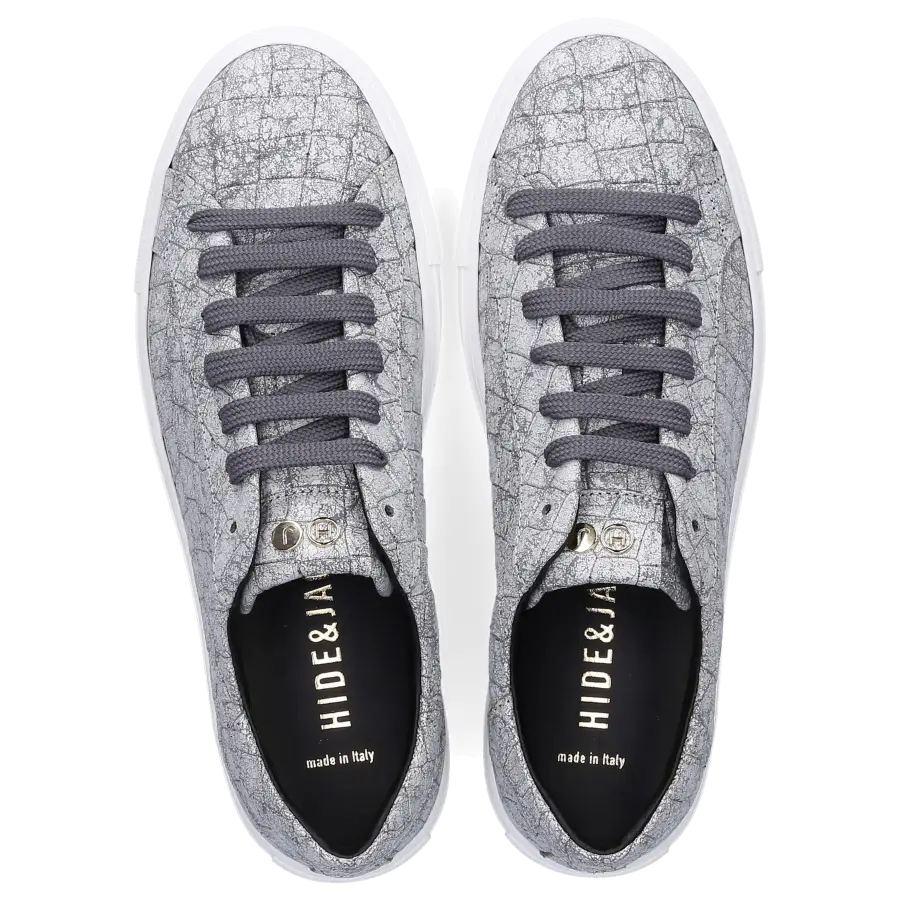 Hide & Jack - Sneaker low LOW TOP SNEAKER Kalbsleder Logo weiß silber - grau