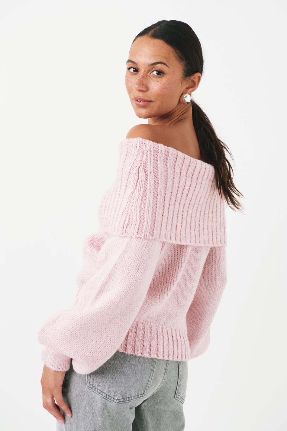 Off shoulder knit sweater