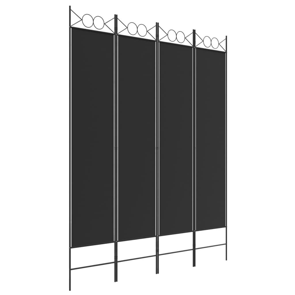 furnicato Raumteiler 4-tlg. Paravent Schwarz 160x200 cm Stoff