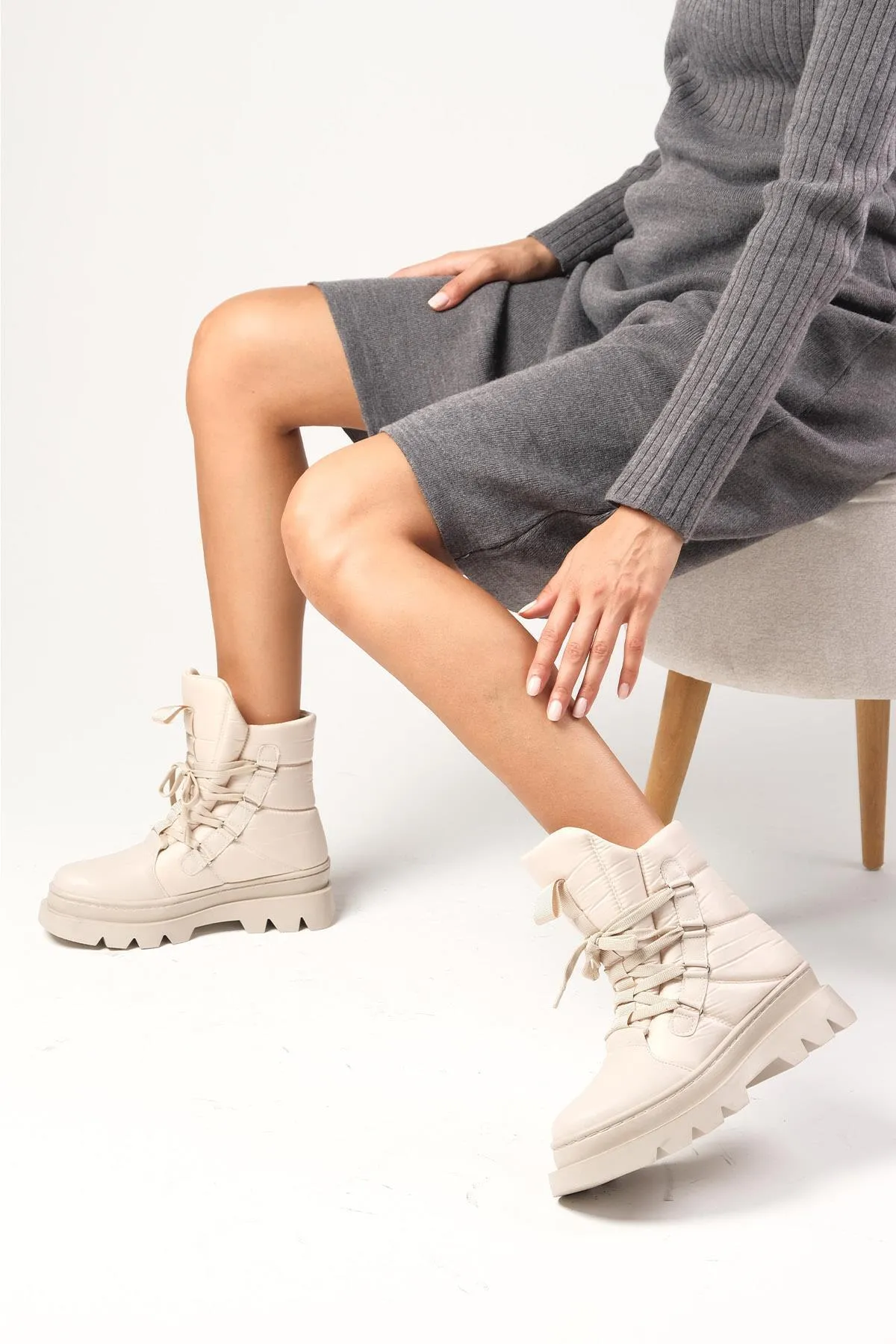 Mio Gusto  Stiefelette - Beige - Flacher Absatz
