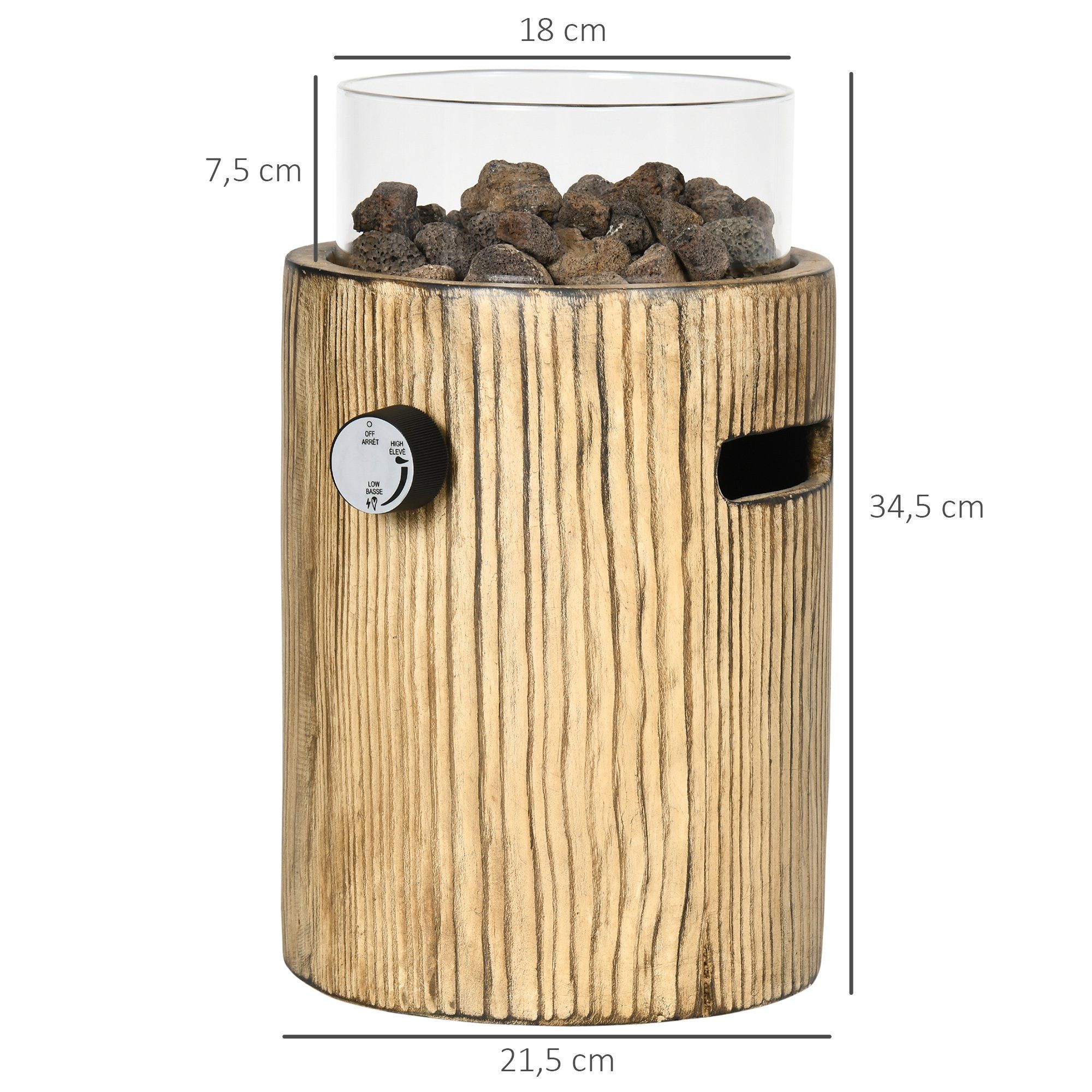 Outsunny Feuerstelle 10.000BTU Tischfeuerschale, Tragbare Feuerstelle, (Lavasteinen für Outdoor, 1-St., Heizstrahler im Holzoptik mit runder Gasfeuerschale), ØxH: 21.5 x 34.5 cm