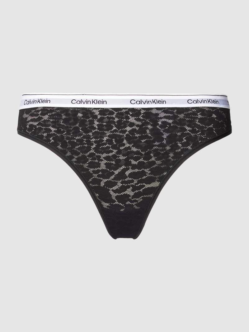 String mit Animal-Print in schwarz