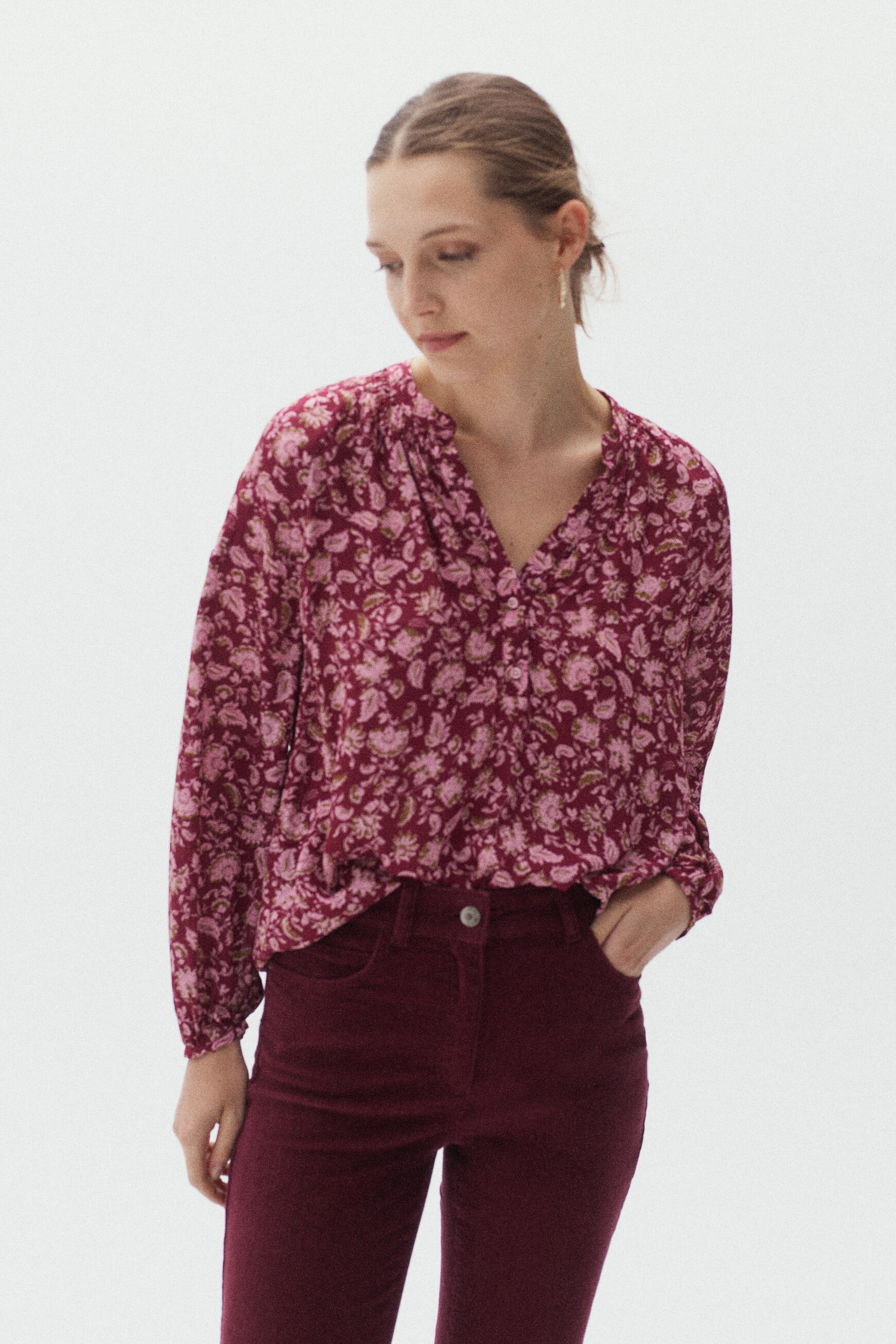 pantalon chicago velours bordeaux femme