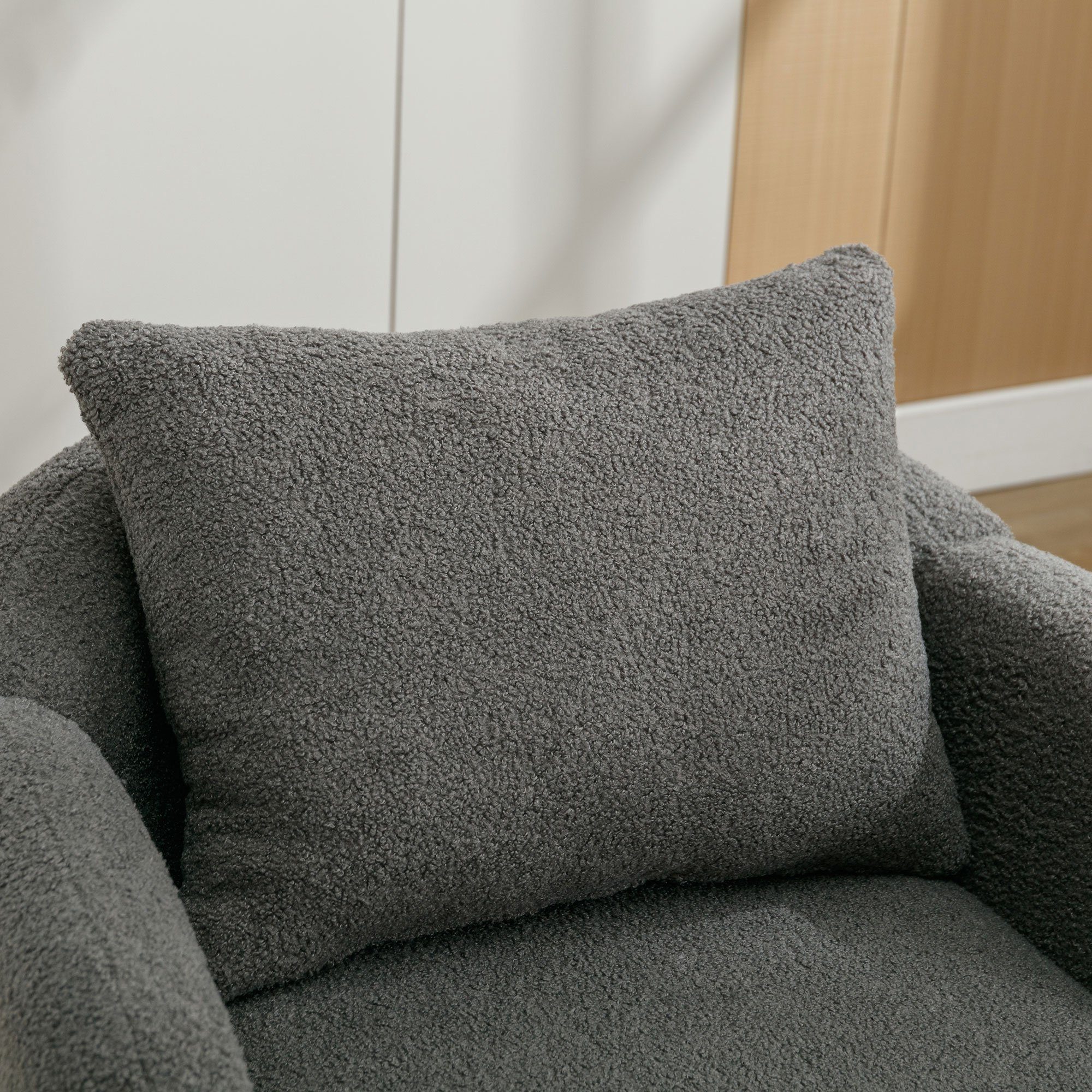 OKWISH Sessel Polstersessel Armlehnensessel Freizeitsessel Einzelsessel Loungesessel (mit Kissen, Sessel mit extra dickem Kissen, Beine aus Massivholz), Moderner, schlichter Teddy-Samtstuhl