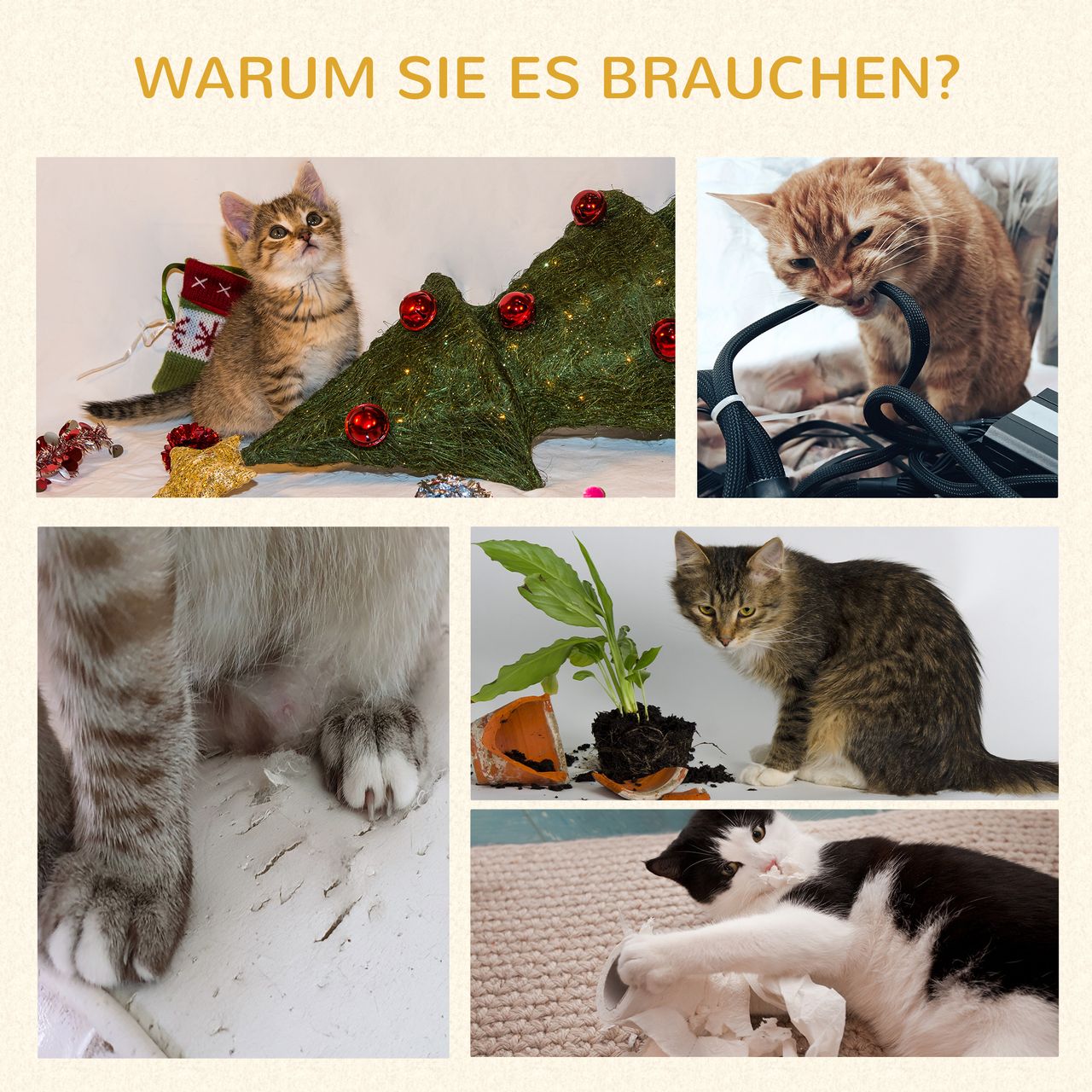 PawHut Kratzbaum, Kletterbaum mit Katzenhöhle, Katzenbaum, Katzenhaus, Hellgrau