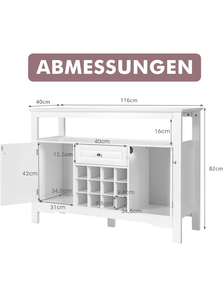 COSTWAY Sideboard mit Weinregal in Weiß günstig kaufen onesize