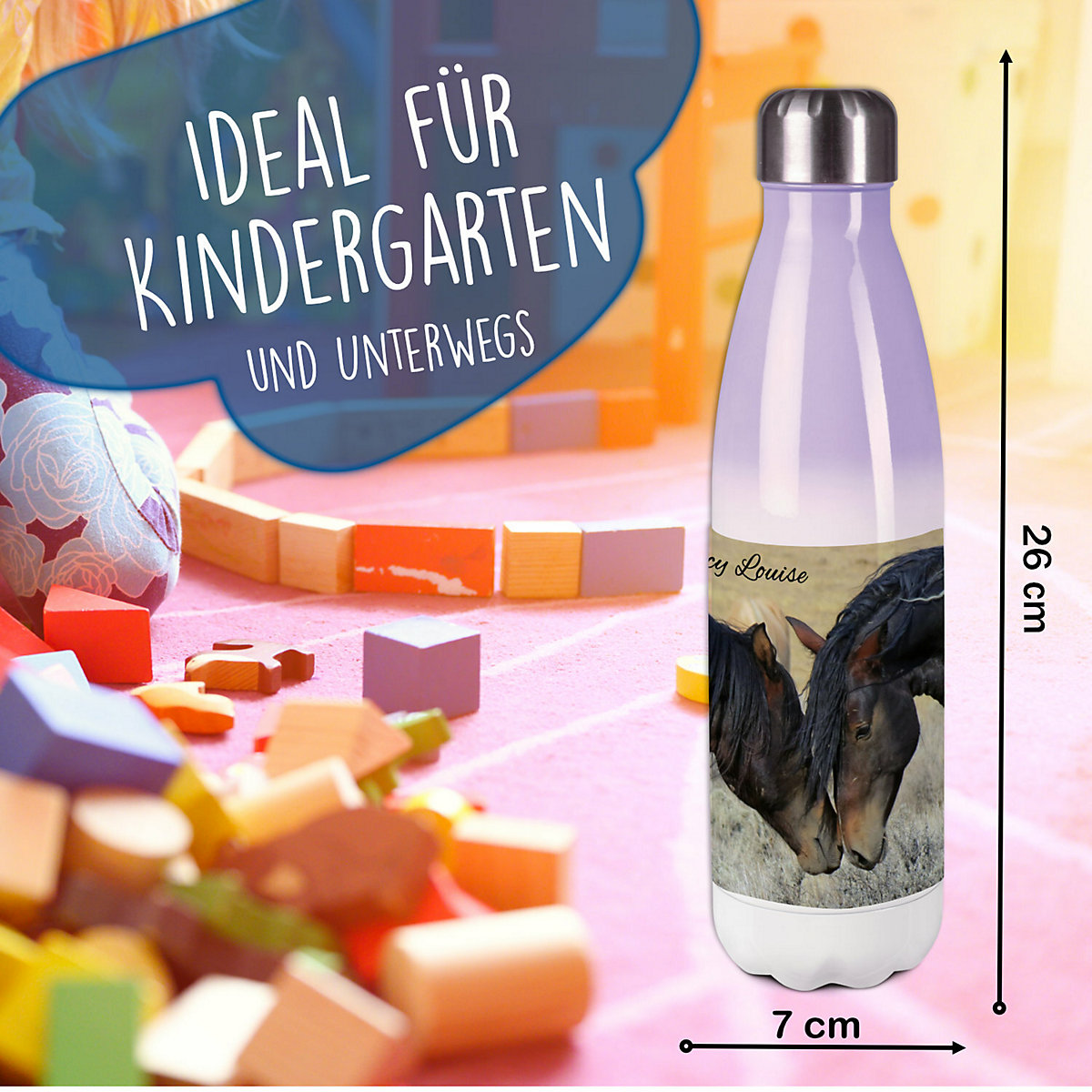 Edelstahl Kinder Thermoflasche / Trinkflasche bunt Paint Horses Spülmaschinenfest, Auslaufsicher, Bruchfest, Doppelwandig, Für Heißgetränke geeignet, Mit Deckel, Isoliert