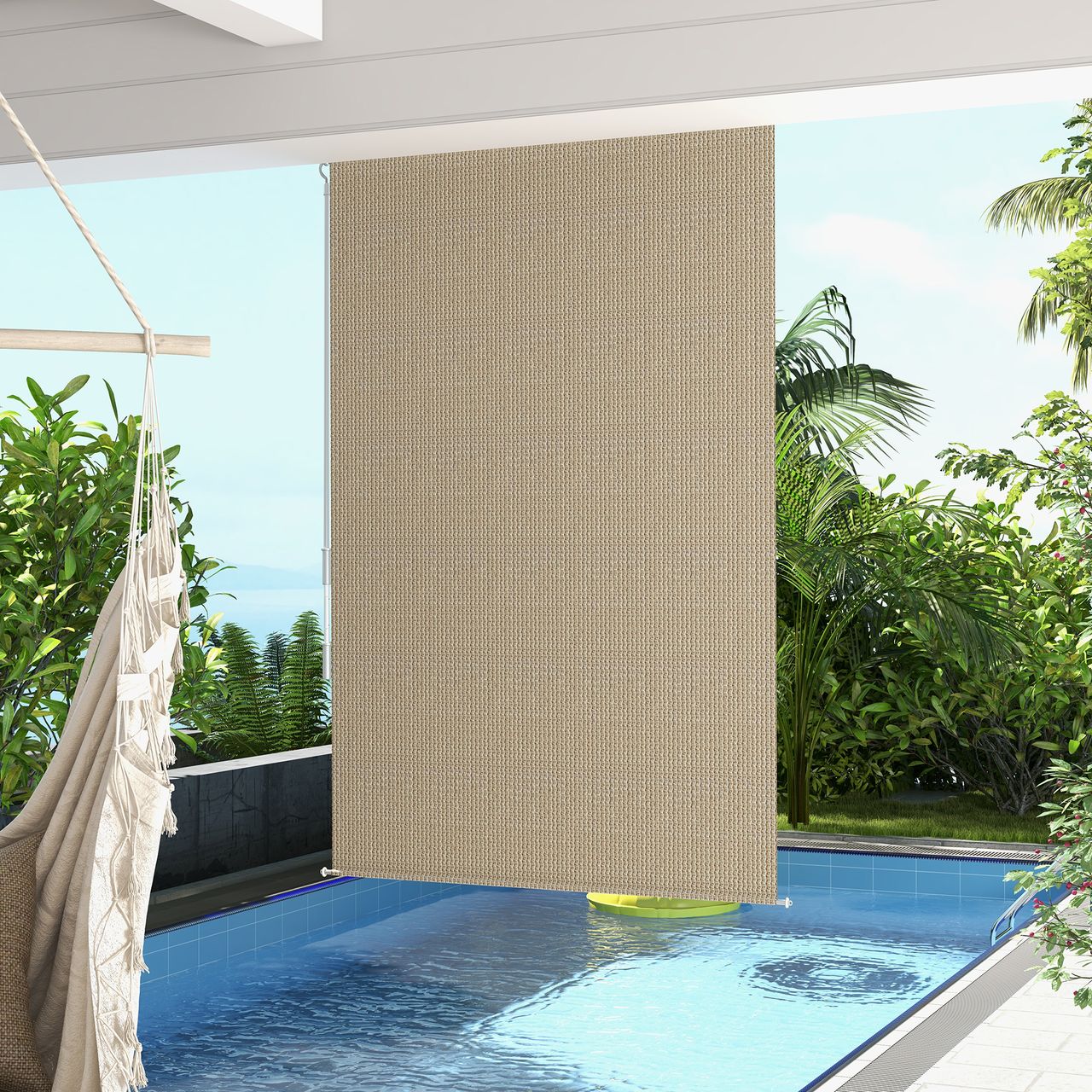 Outsunny Senkrechtmarkise Balkonrollo, 120x185cm Außenrollo für Pavillon, Beige
