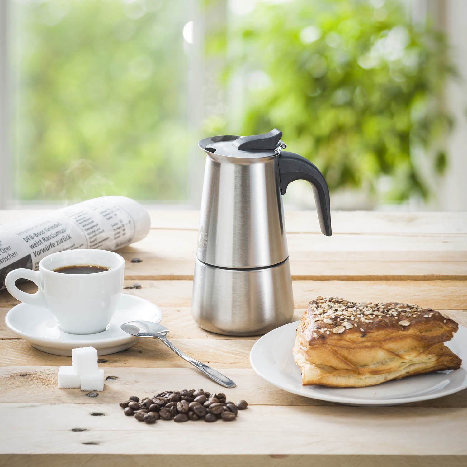 Coffee Fox Espressokocher Kaffeebereiter Kaffeekocher, Espresso-Kanne aus Edelstahl