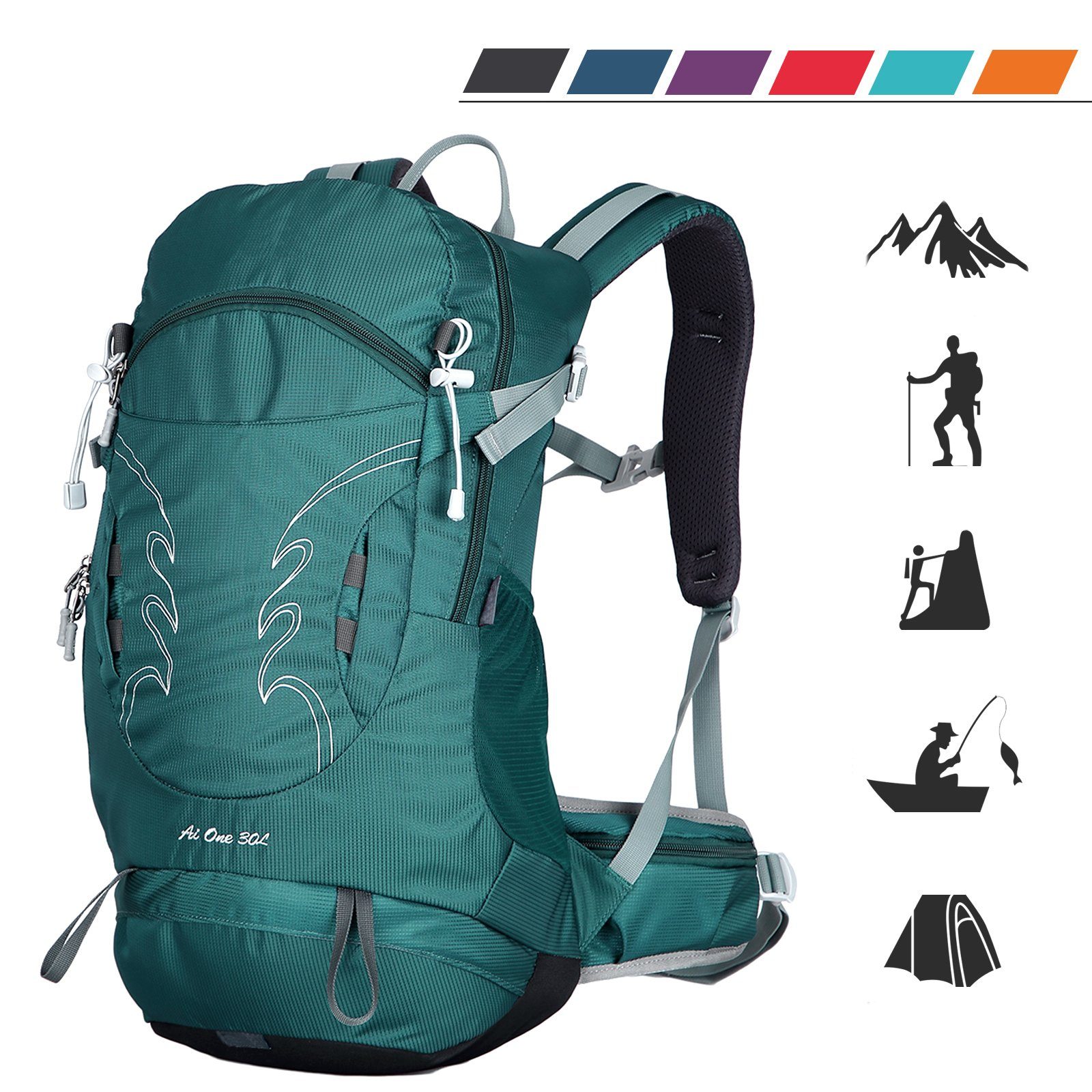 TAN.TOMI Kletterrucksack 30L Großer Wanderrucksack mit Rückenbelüftung, wasserabweisend (Ausgestattet mit 1-Rucksack und 1-Regenabdeckung), mit Regenschutz für Outdoor Reisen Camping Trekking