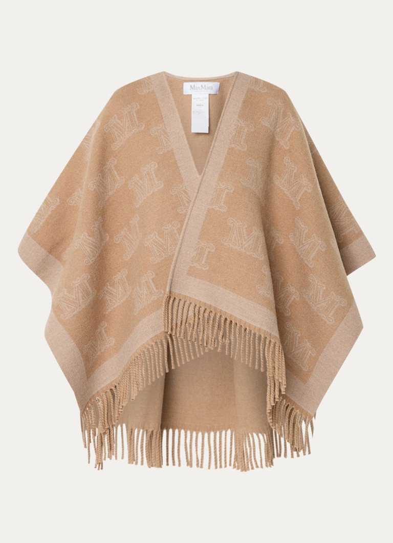 MaxMara  Frine fijngebreide poncho van scheerwol met logoprint